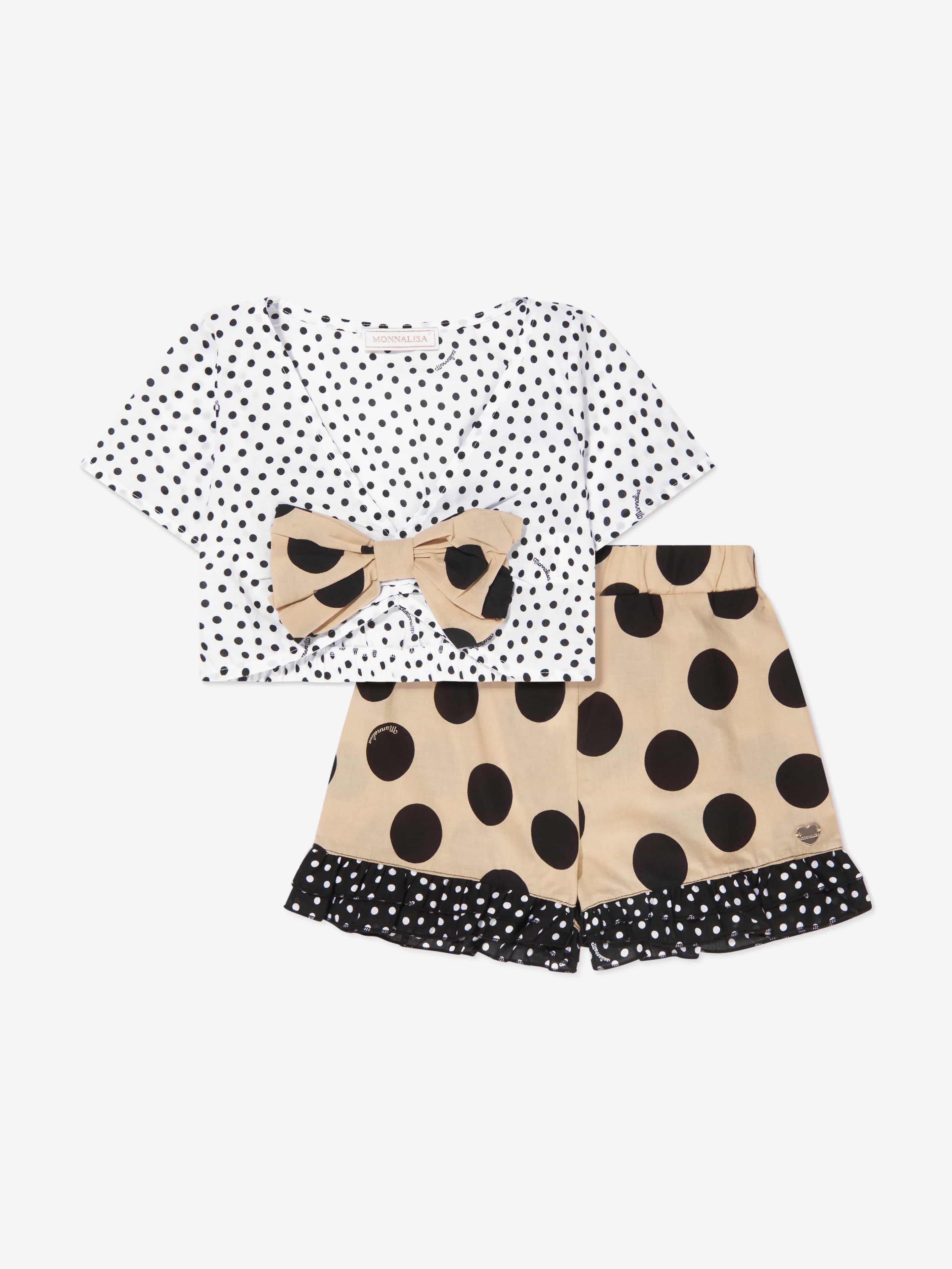 Monnalisa Girls Polka Dot Beach Outfit in White