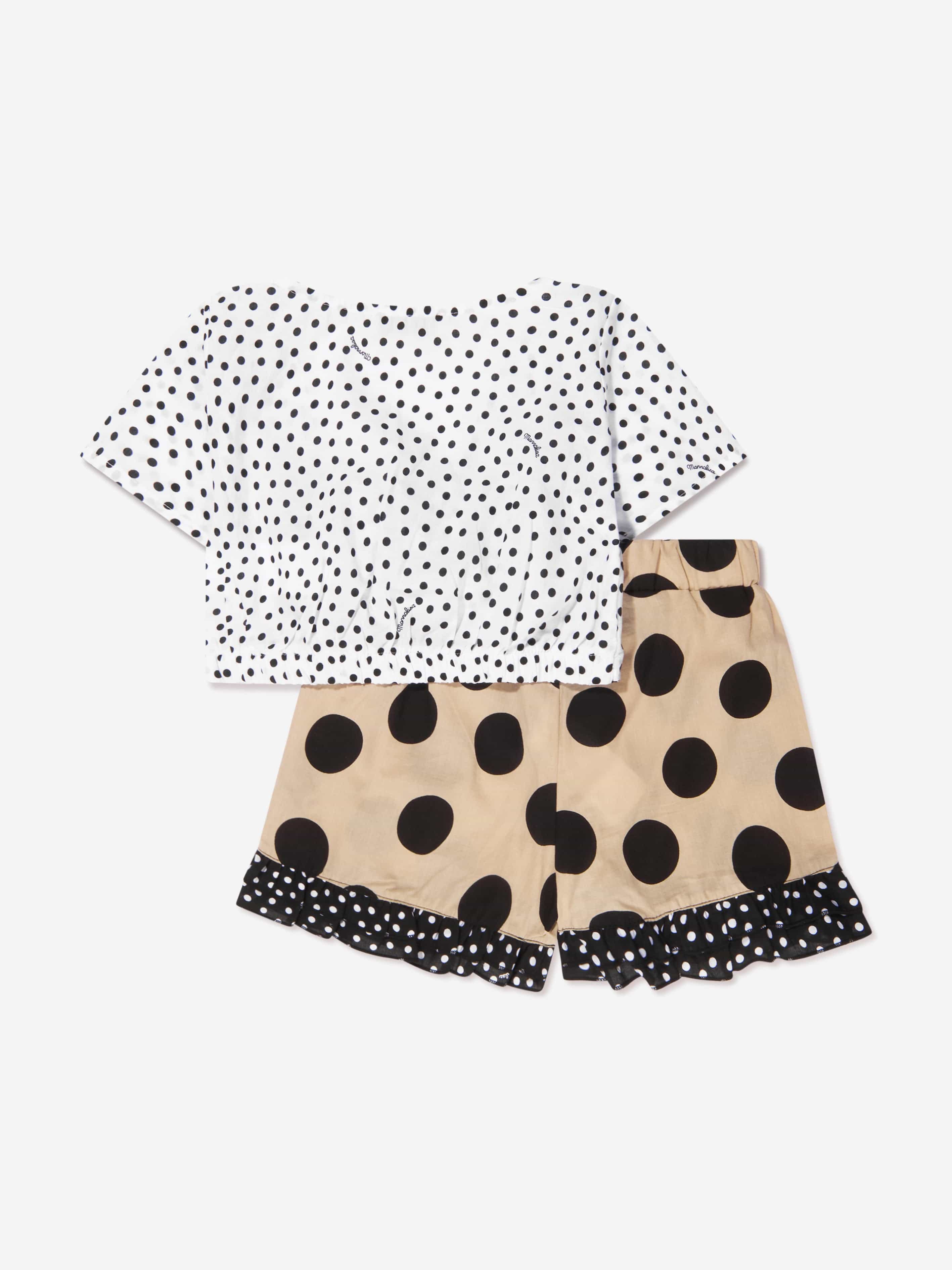 Monnalisa Girls Polka Dot Beach Outfit in White