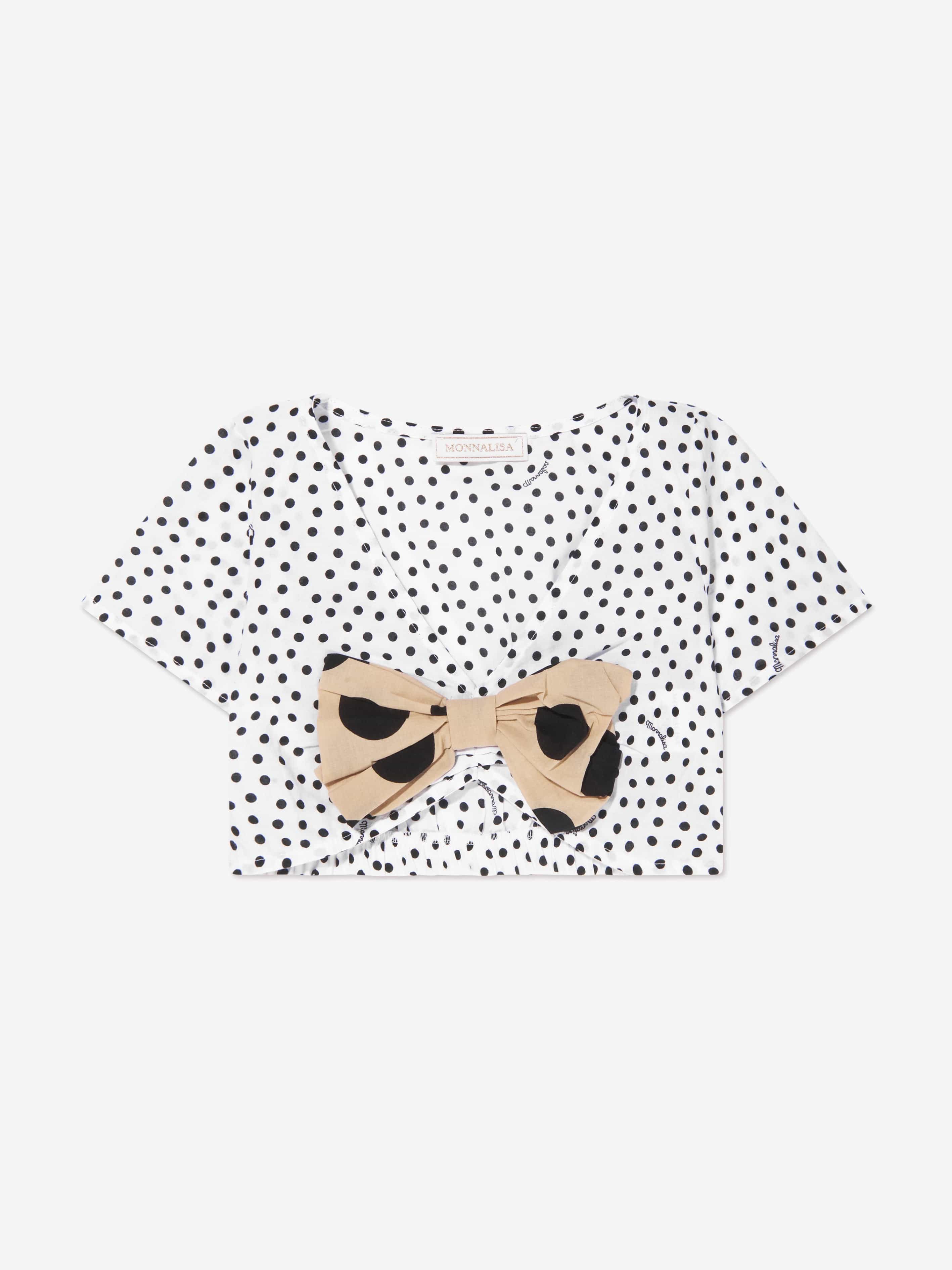 Monnalisa Girls Polka Dot Beach Outfit in White