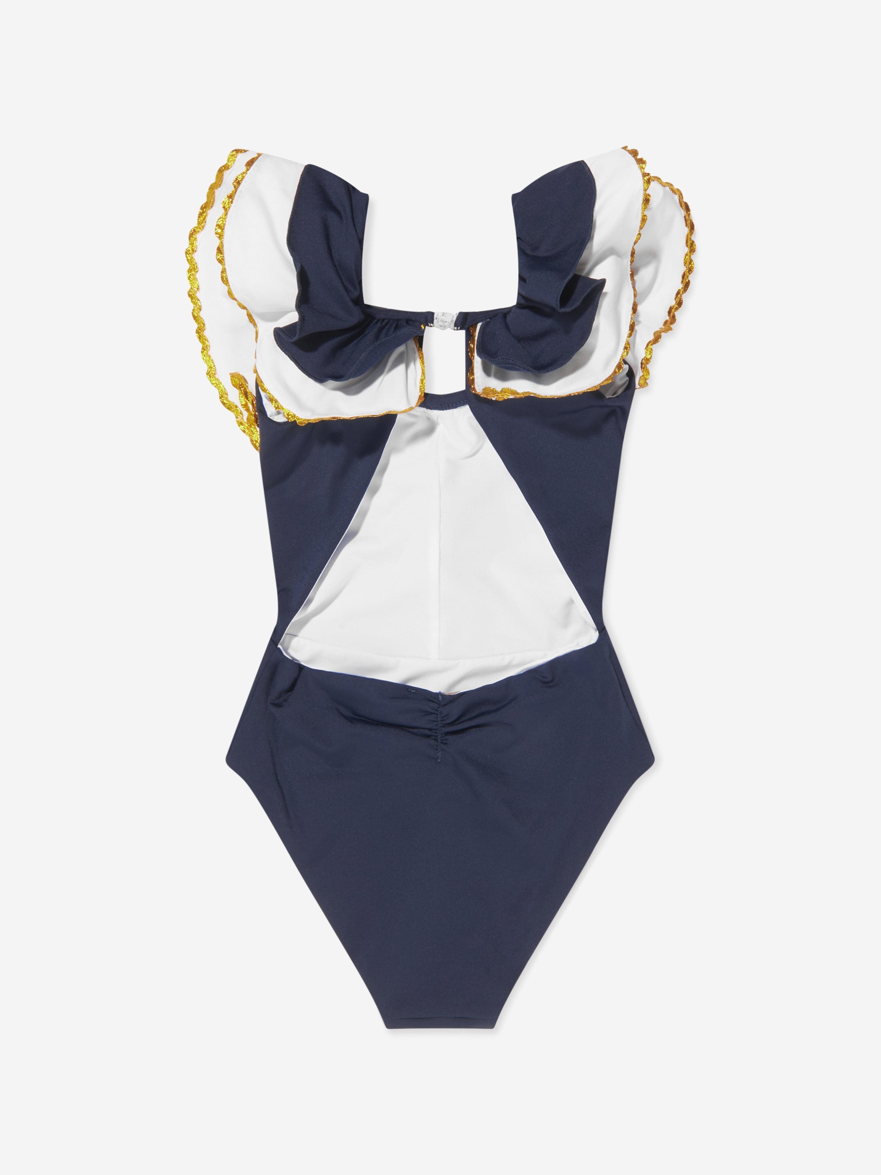 Monnalisa Girls Sailor Swimsuit in Navy