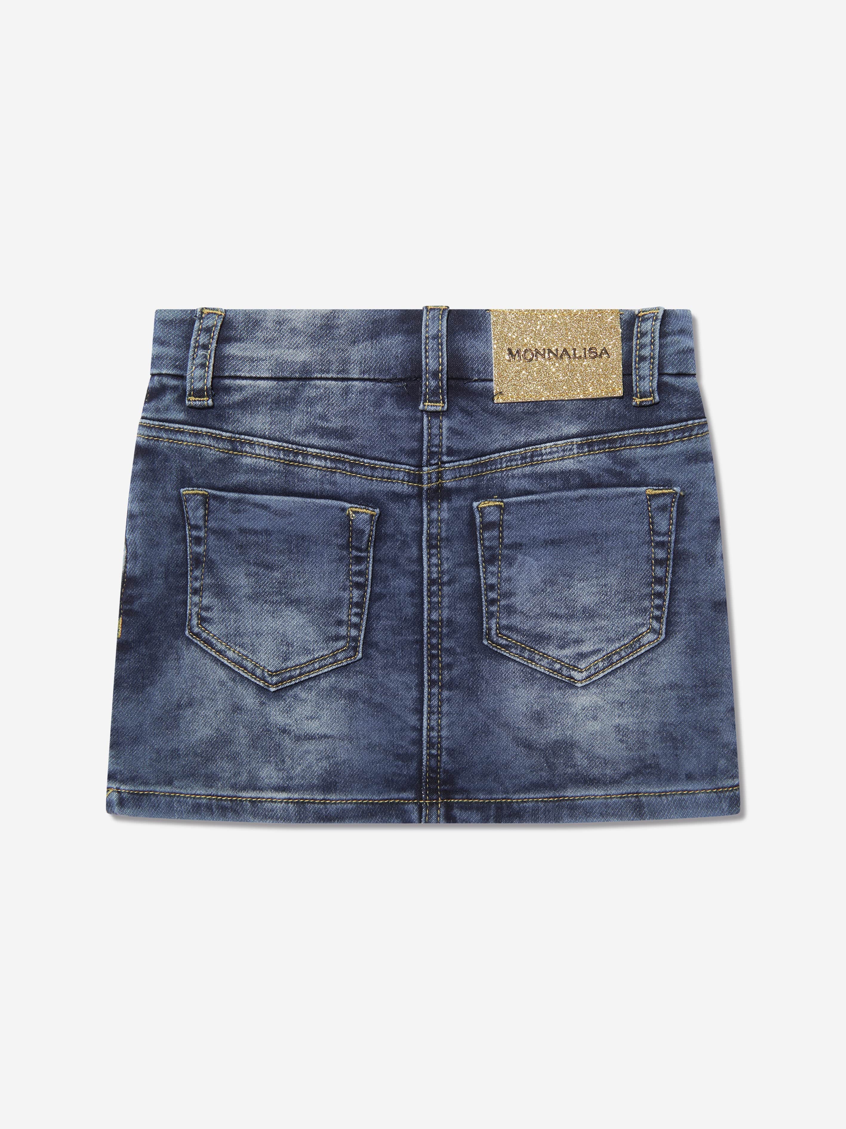 Monnalisa Girls Embroidered Denim Skirt in Blue