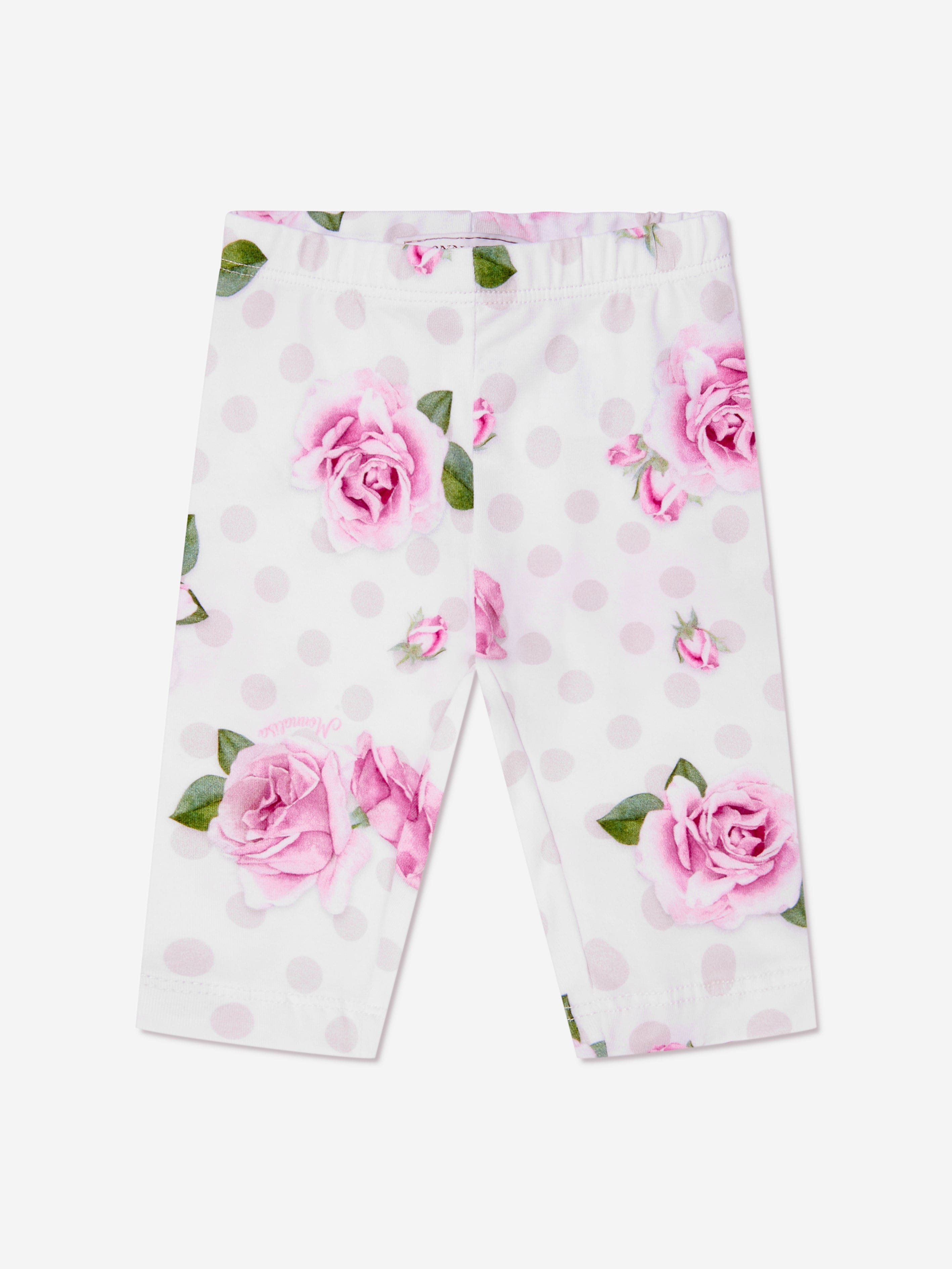 Monnalisa Baby Girls Rose Print Leggings in White