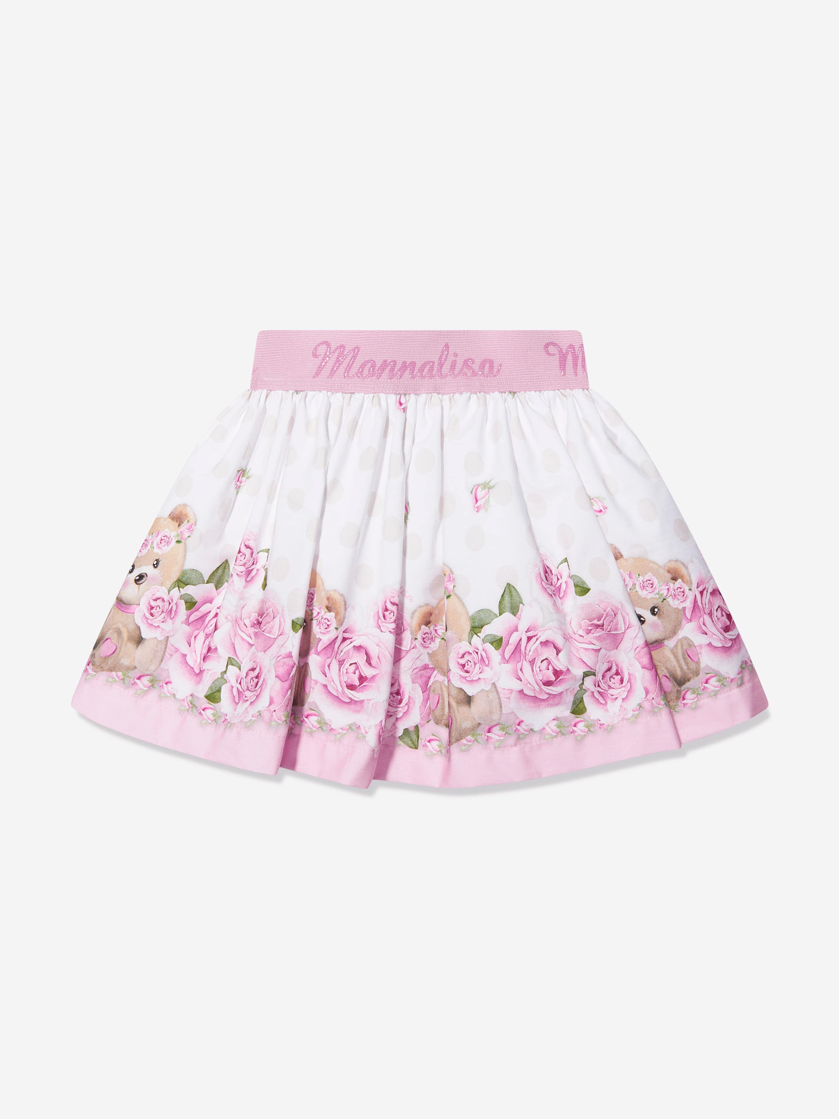 Monnalisa Baby Girls Rose Bear Skirt in White