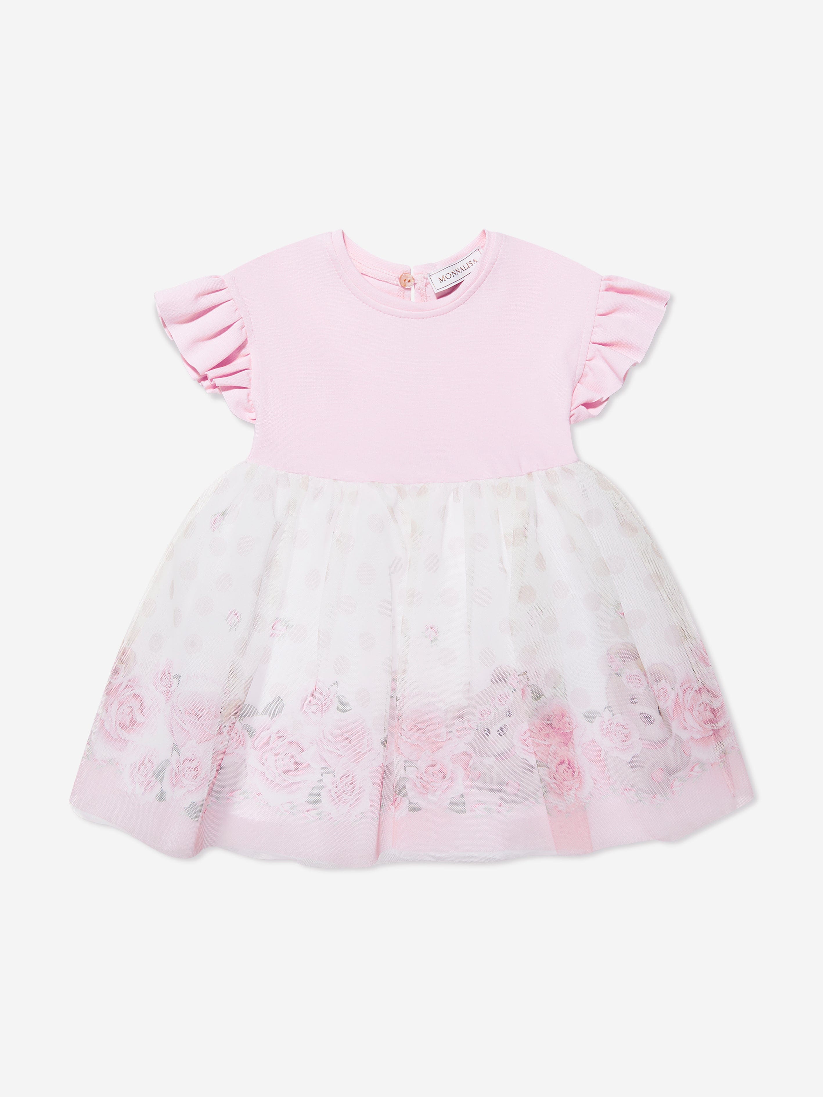 Monnalisa Baby Girls Rose Bear Dress in White