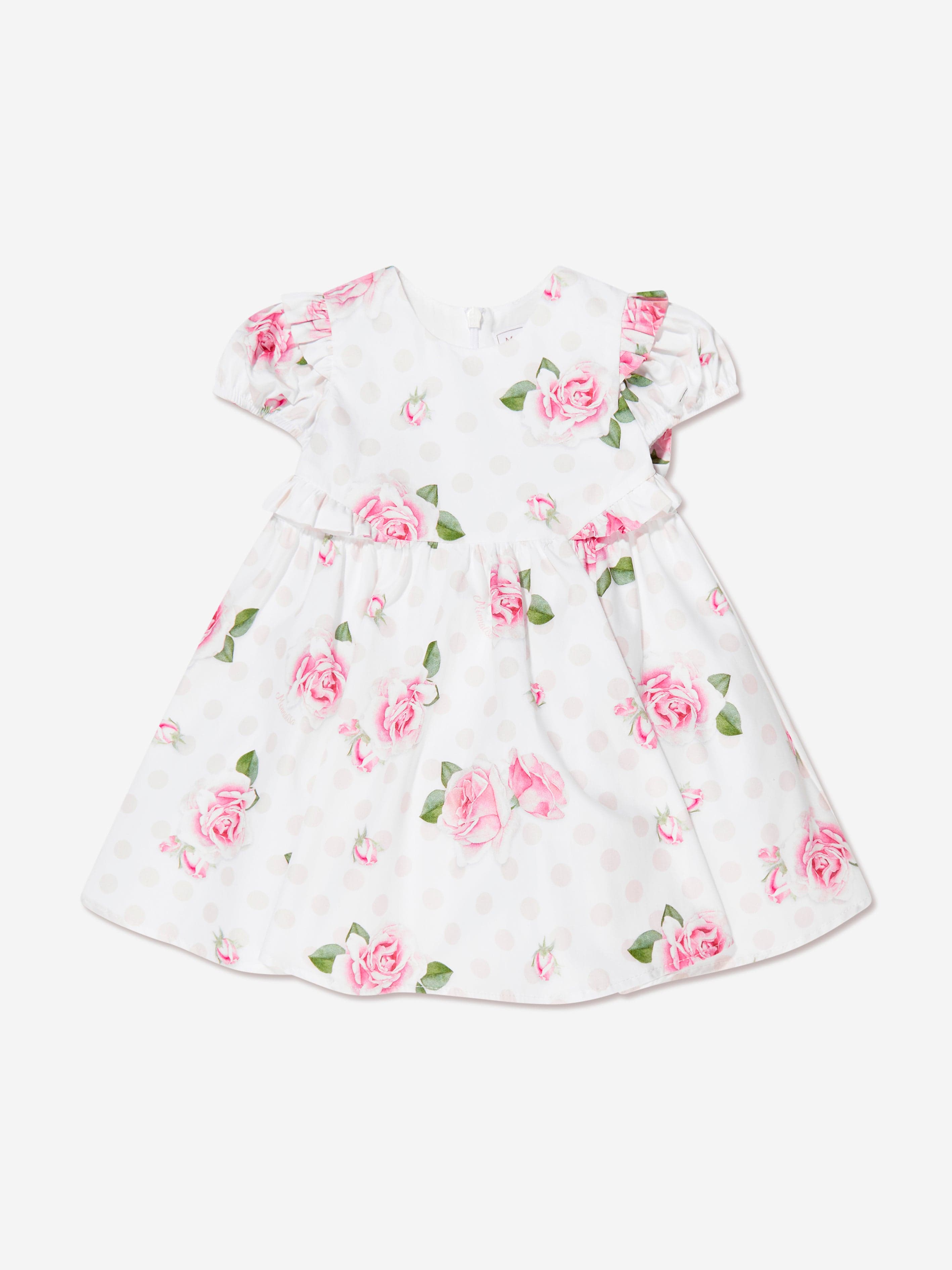 Monnalisa Baby Girls Rose Print Dress in White