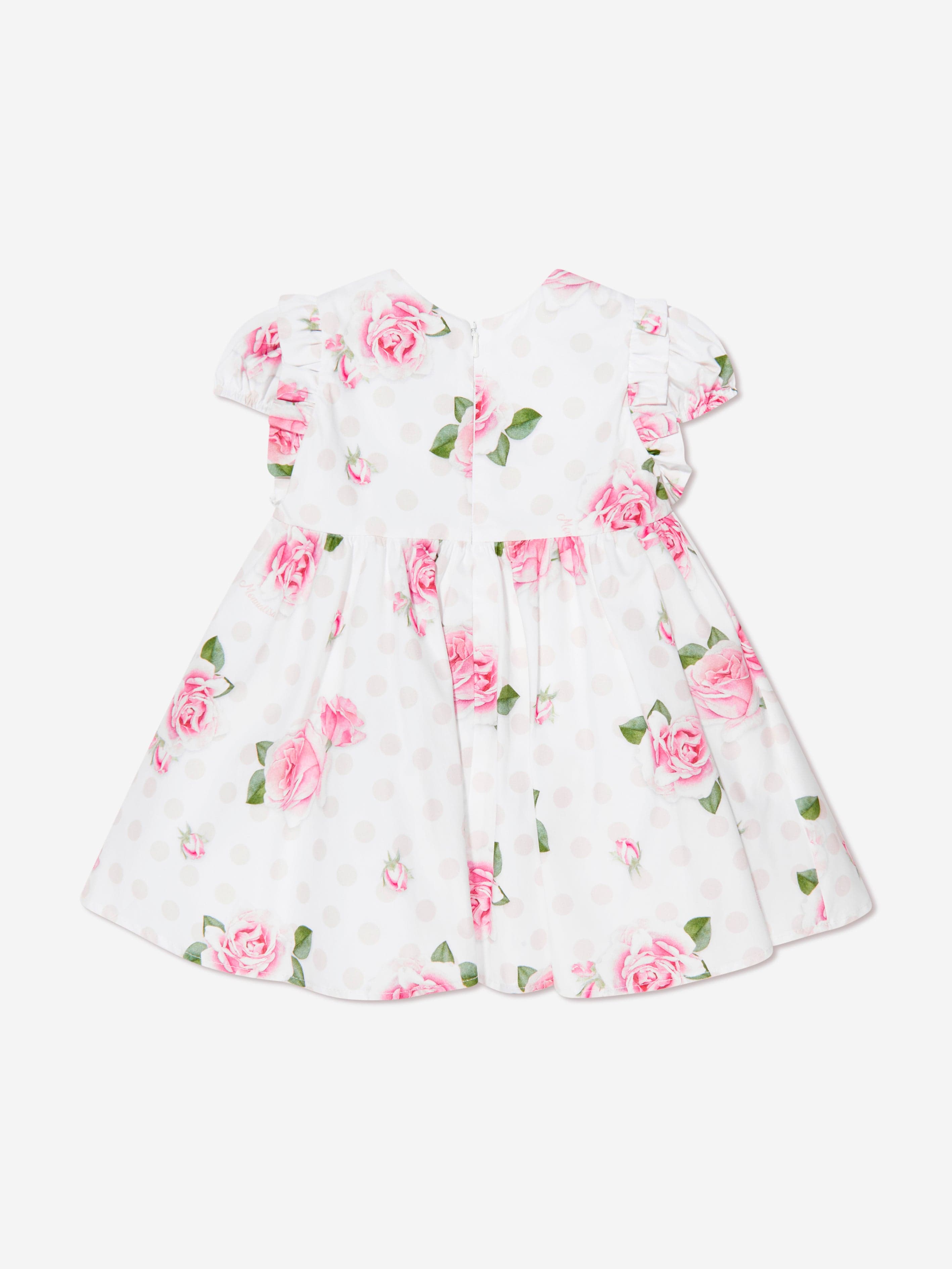 Monnalisa Baby Girls Rose Print Dress in White