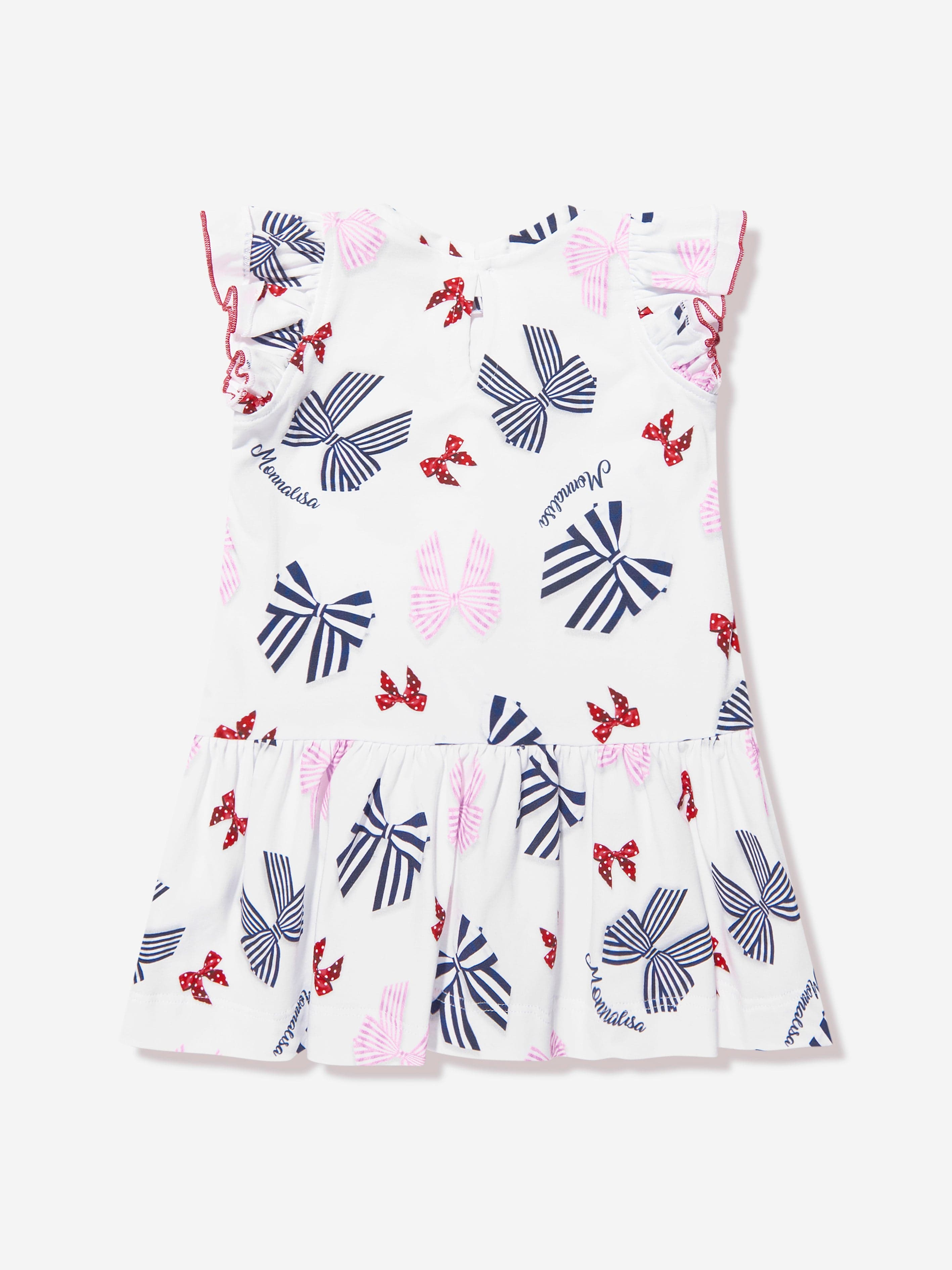 Monnalisa Baby Girls Bow Print Dress in White