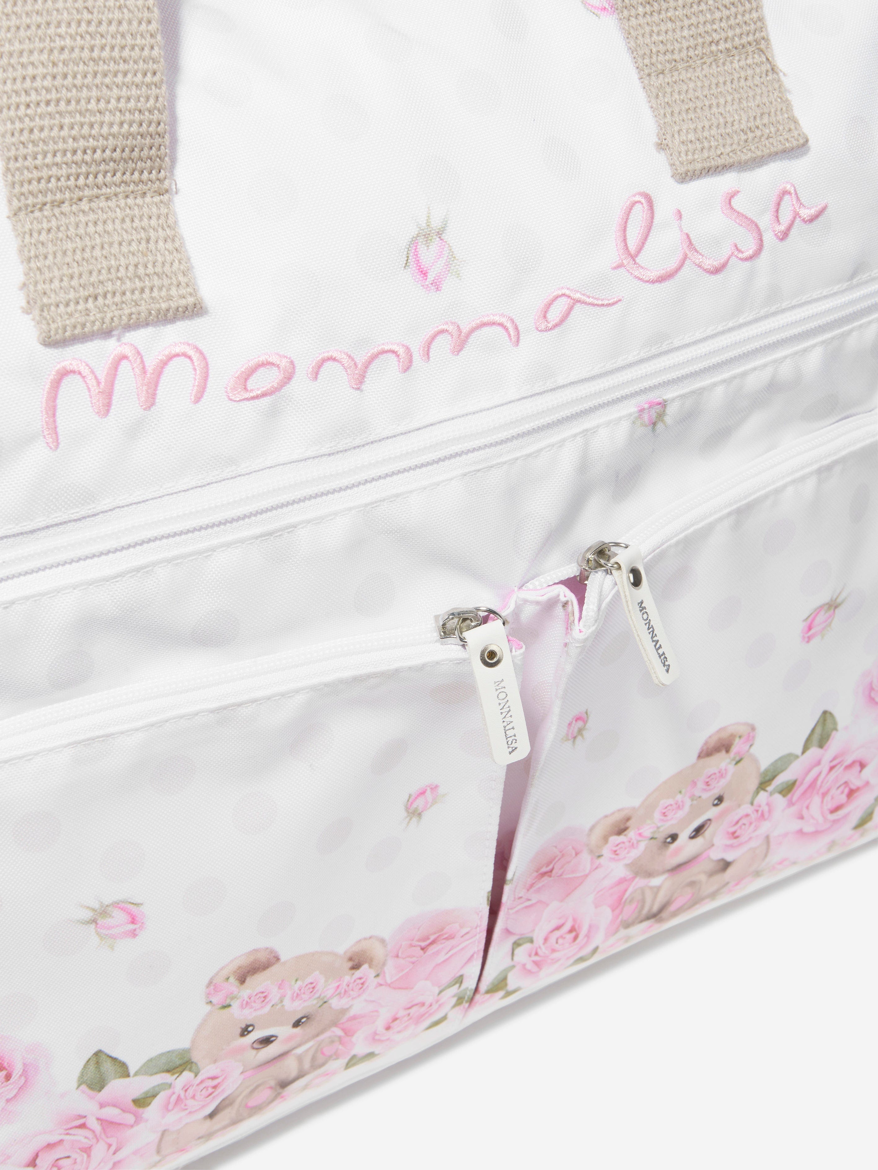 Monnalisa Baby Girls Rose Bear Changing Bag in White