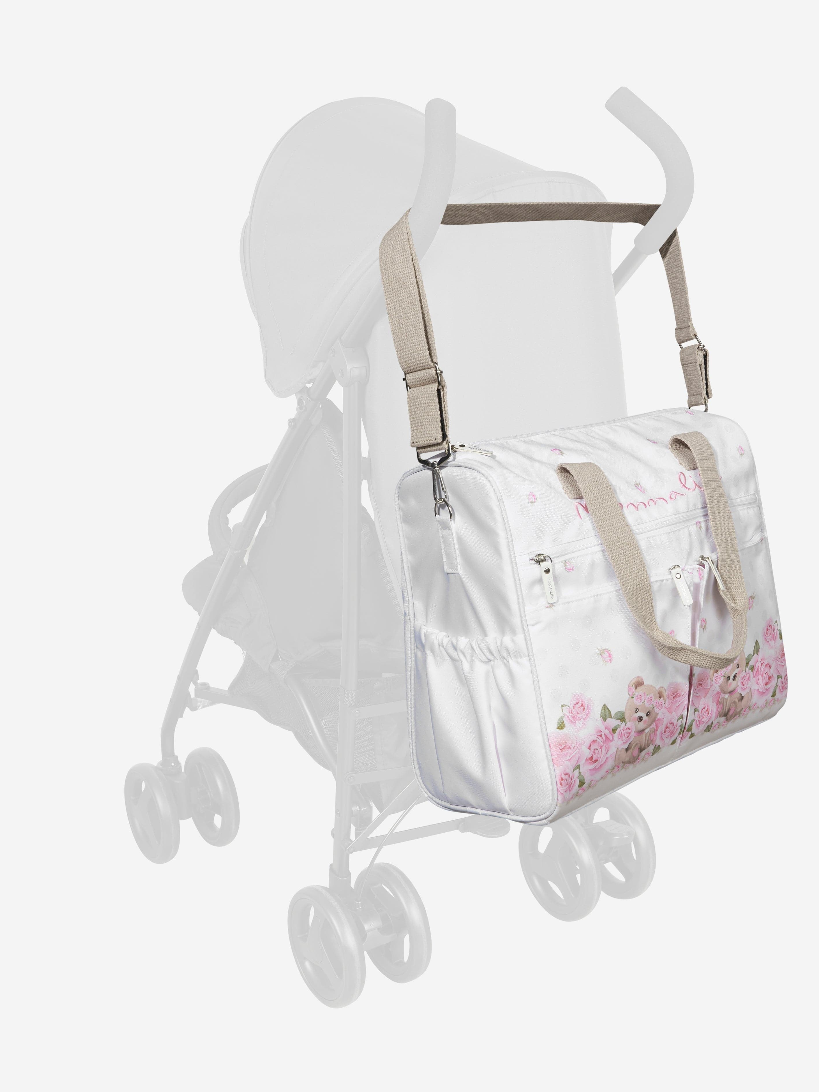 Monnalisa Baby Girls Rose Bear Changing Bag in White