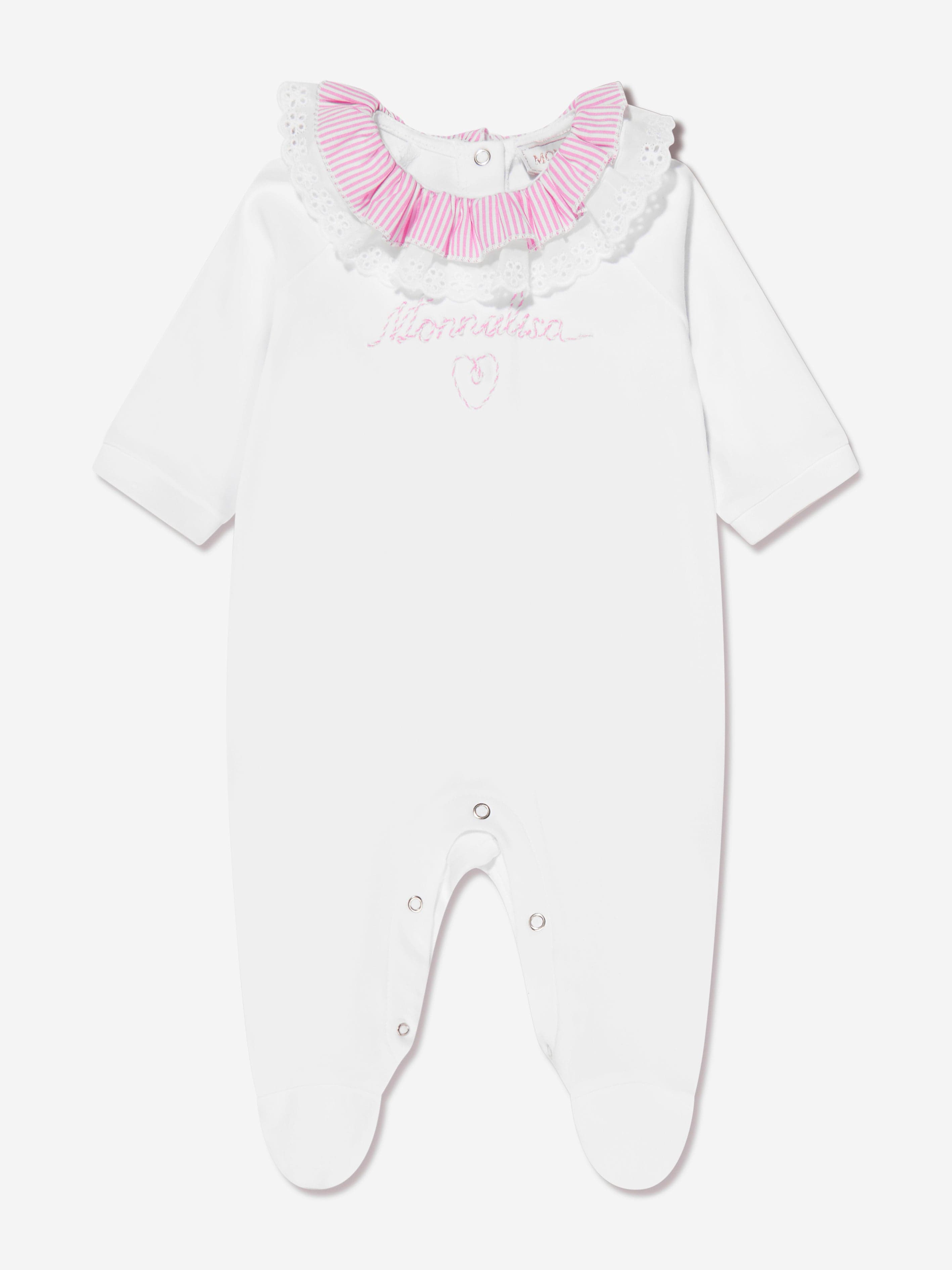 Monnalisa Baby Girls Ruffle Collar Babygrow in White