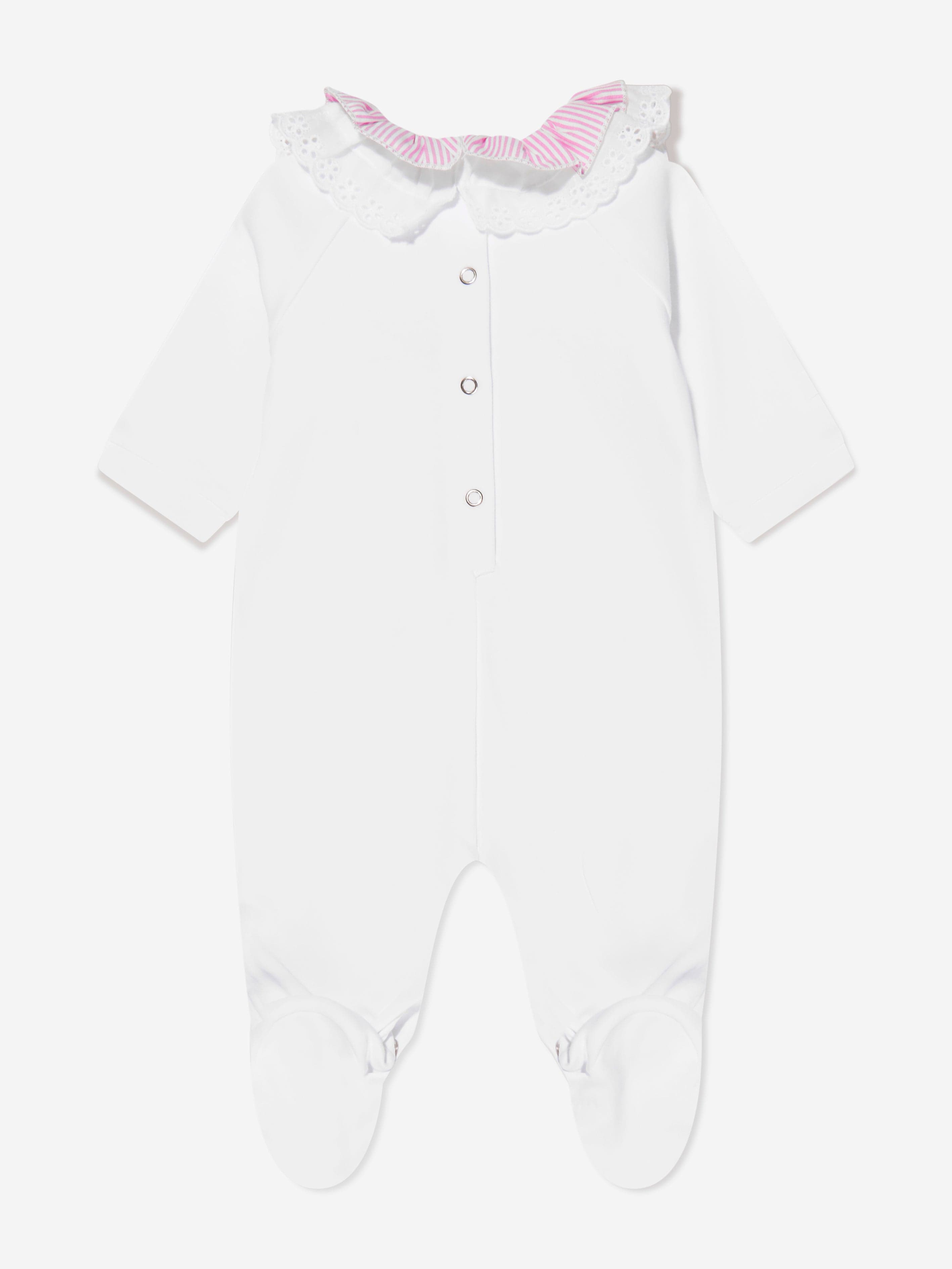 Monnalisa Baby Girls Ruffle Collar Babygrow in White