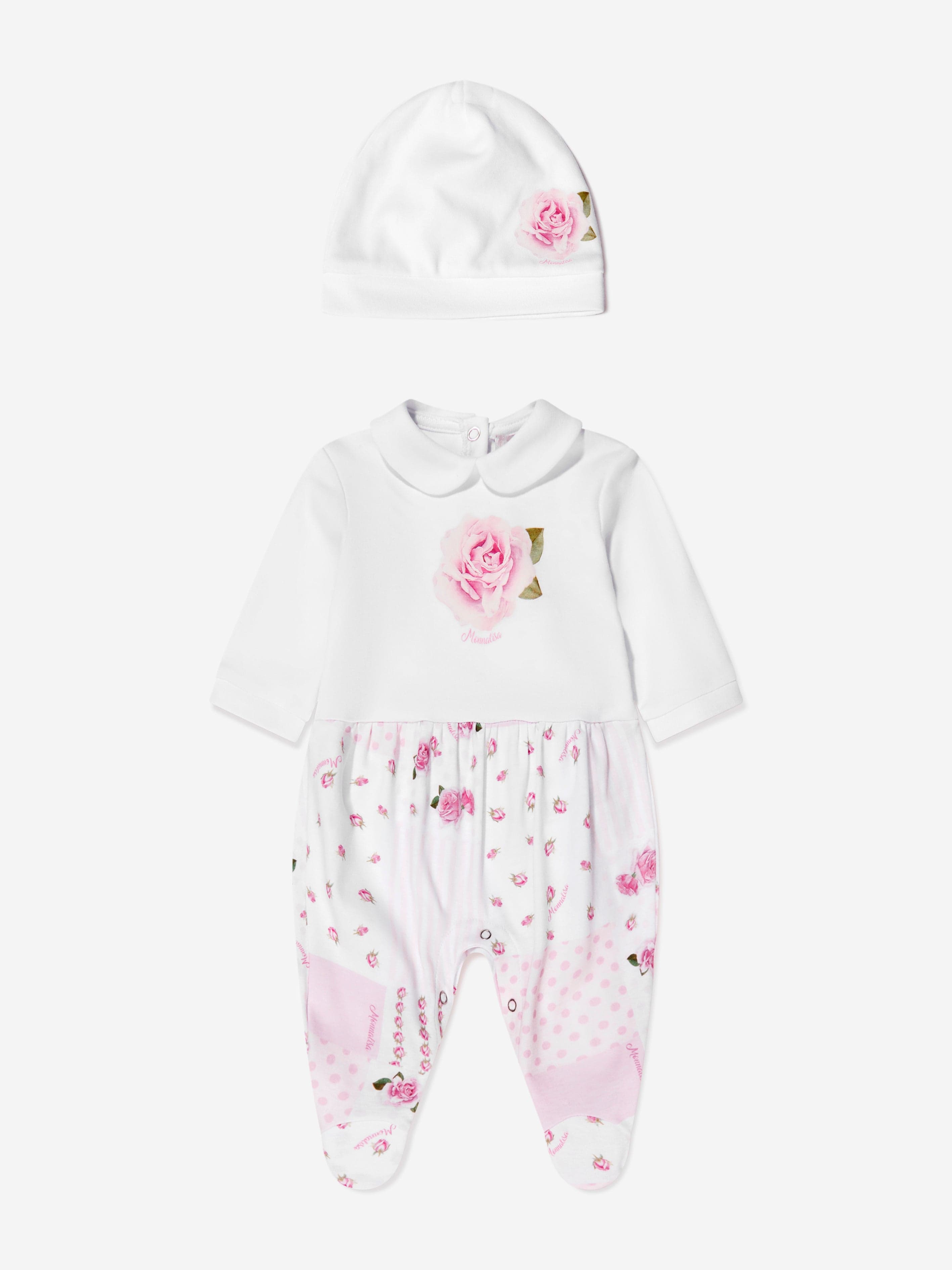 Monnalisa Baby Girls Babygrow And Hat Set in White