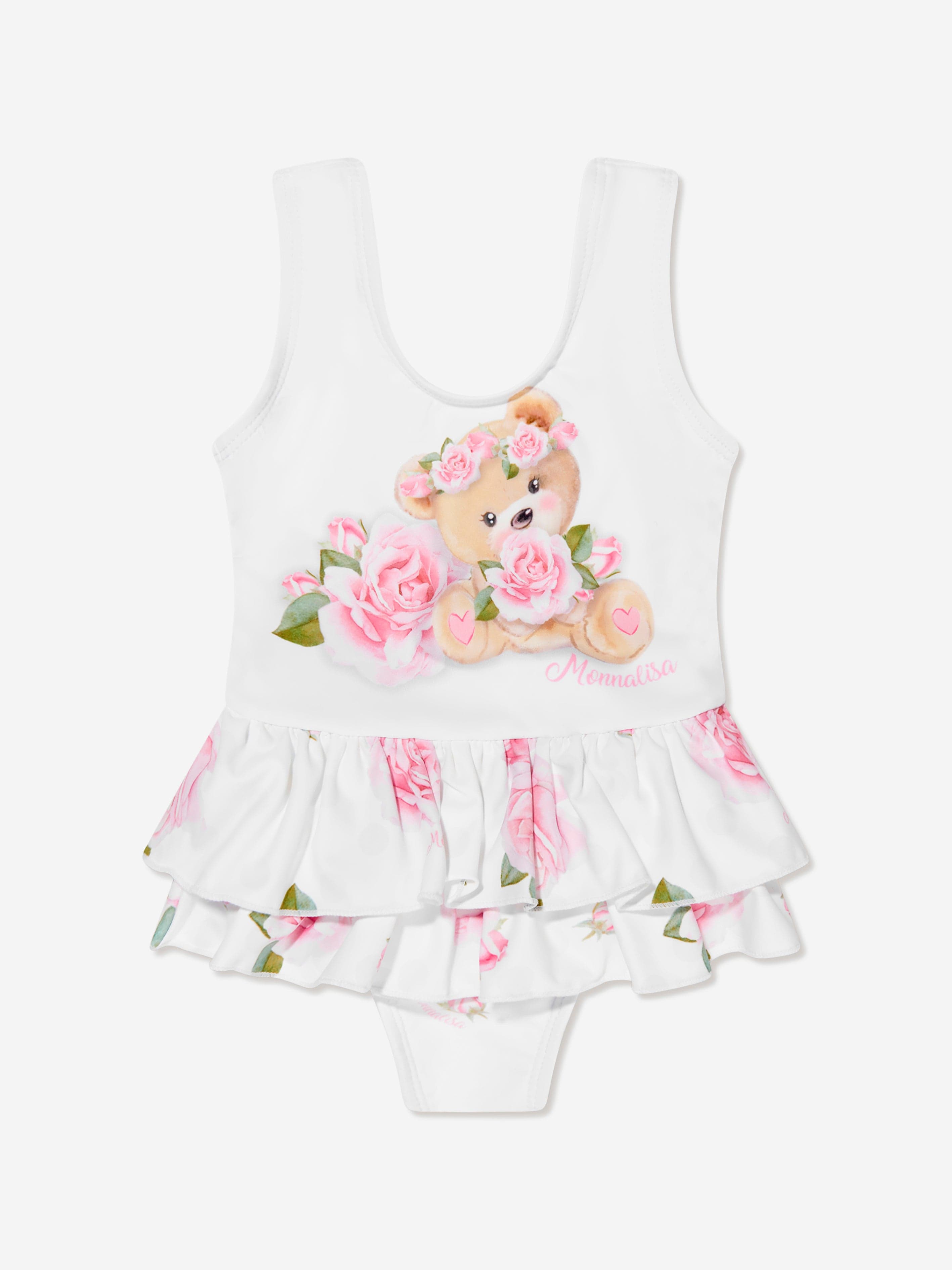 Monnalisa Baby Girls Bear Swimsuit in White