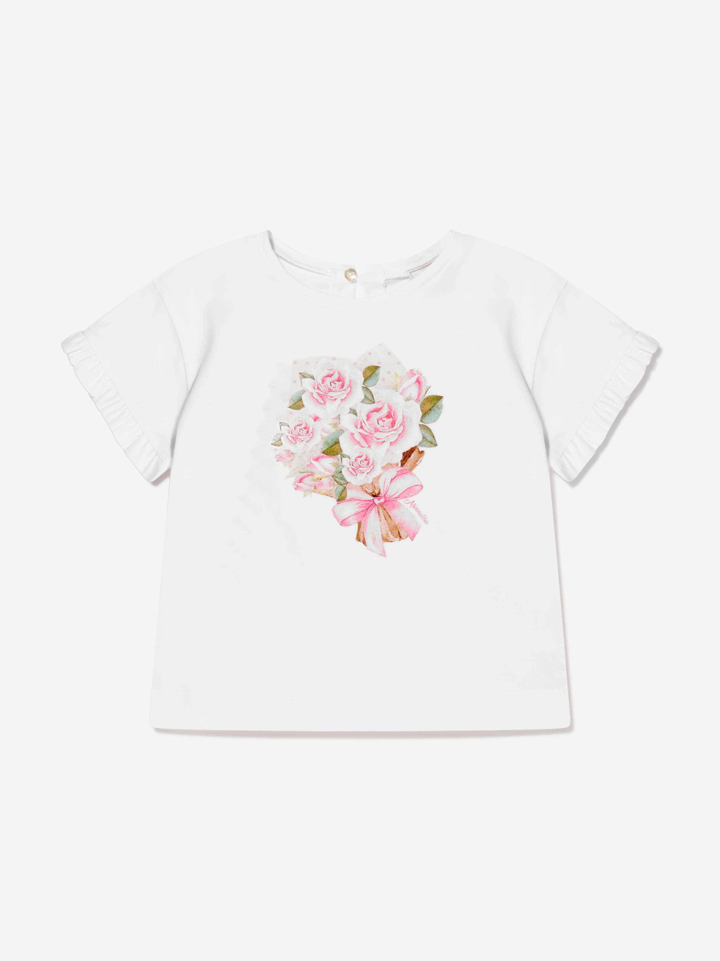 Monnalisa Baby Girls Bouquet T-Shirt in White