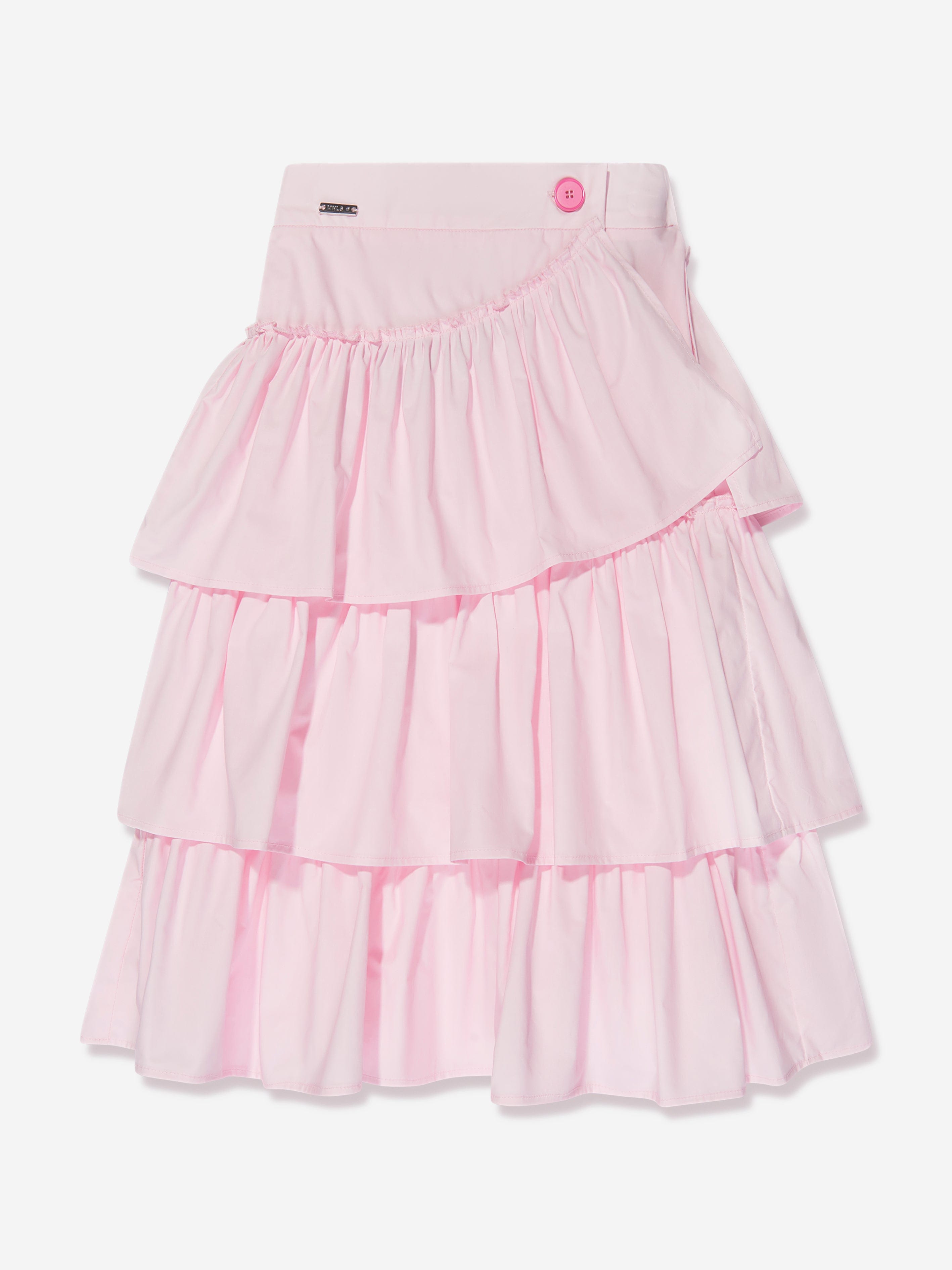 Monnalisa Girls Ruffled Long Skirt in Pink