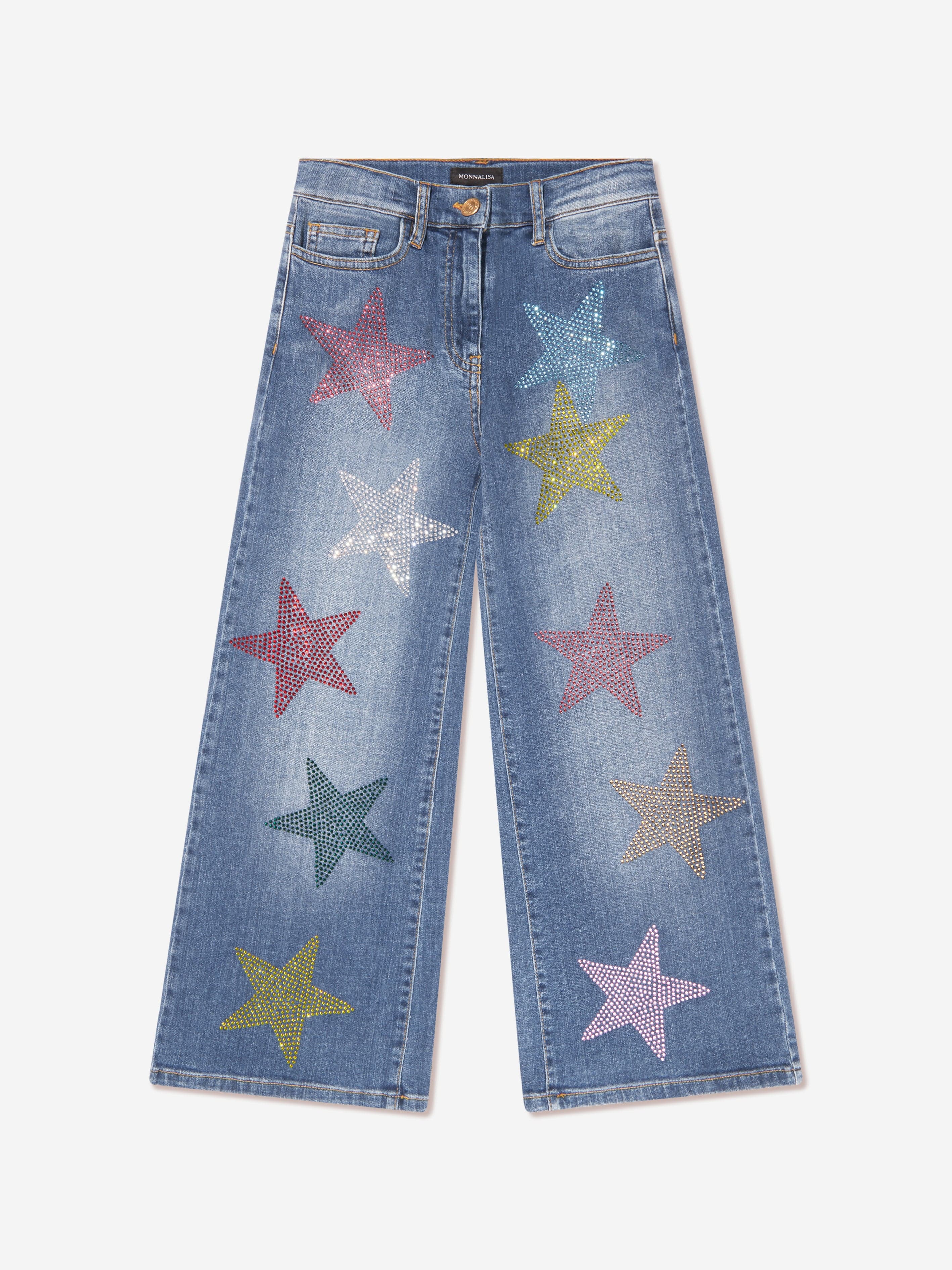 Monnalisa Girls Star Denim Stretch Jeans in Blue