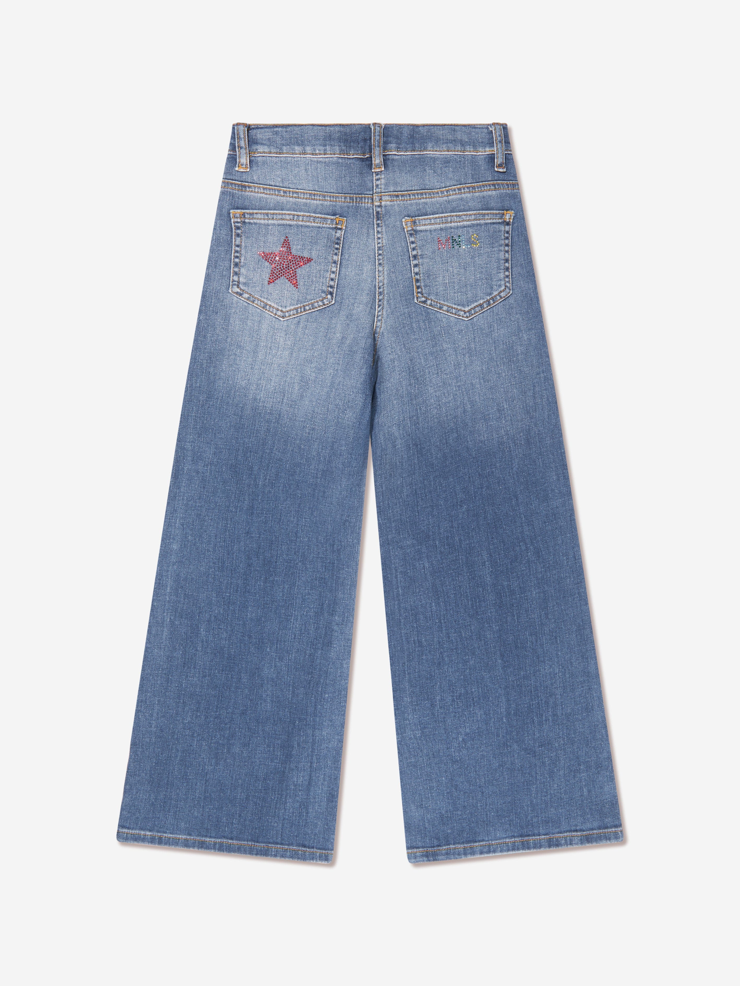 Monnalisa Girls Star Denim Stretch Jeans in Blue