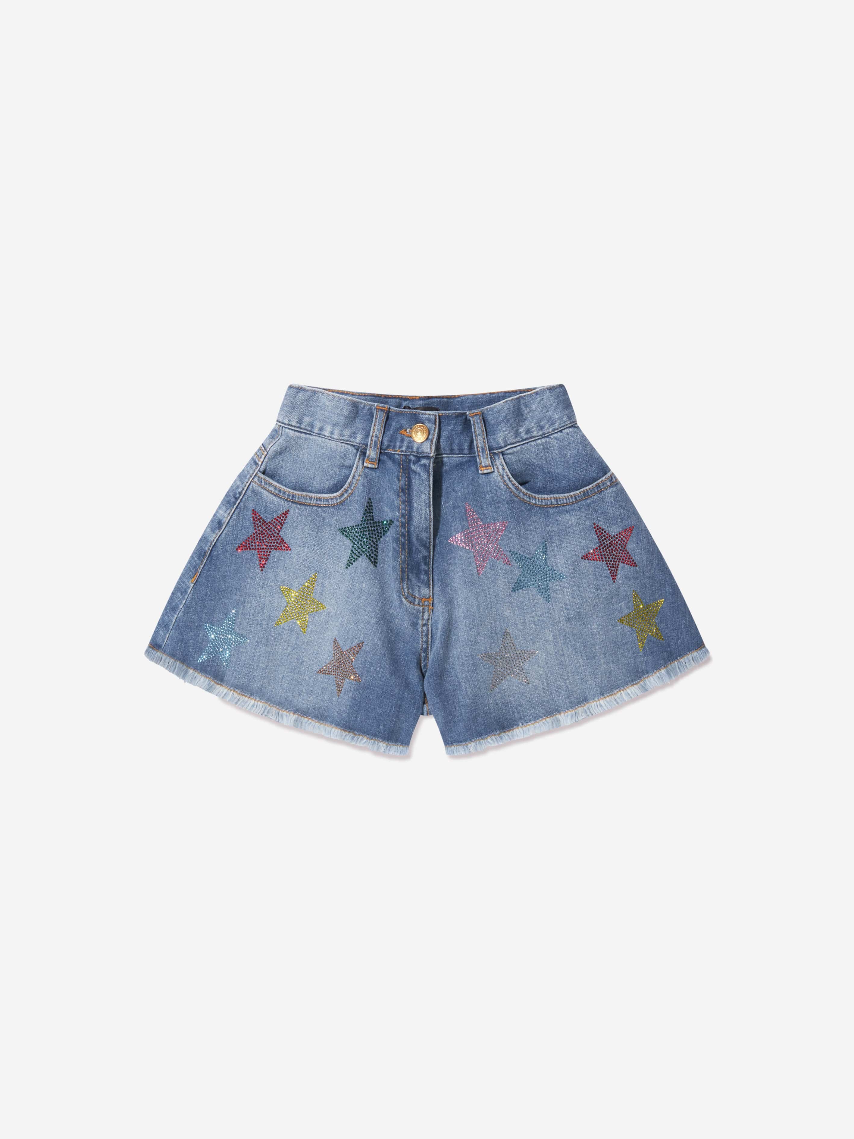 Monnalisa Girls Star Denim Stretch Shorts in Blue