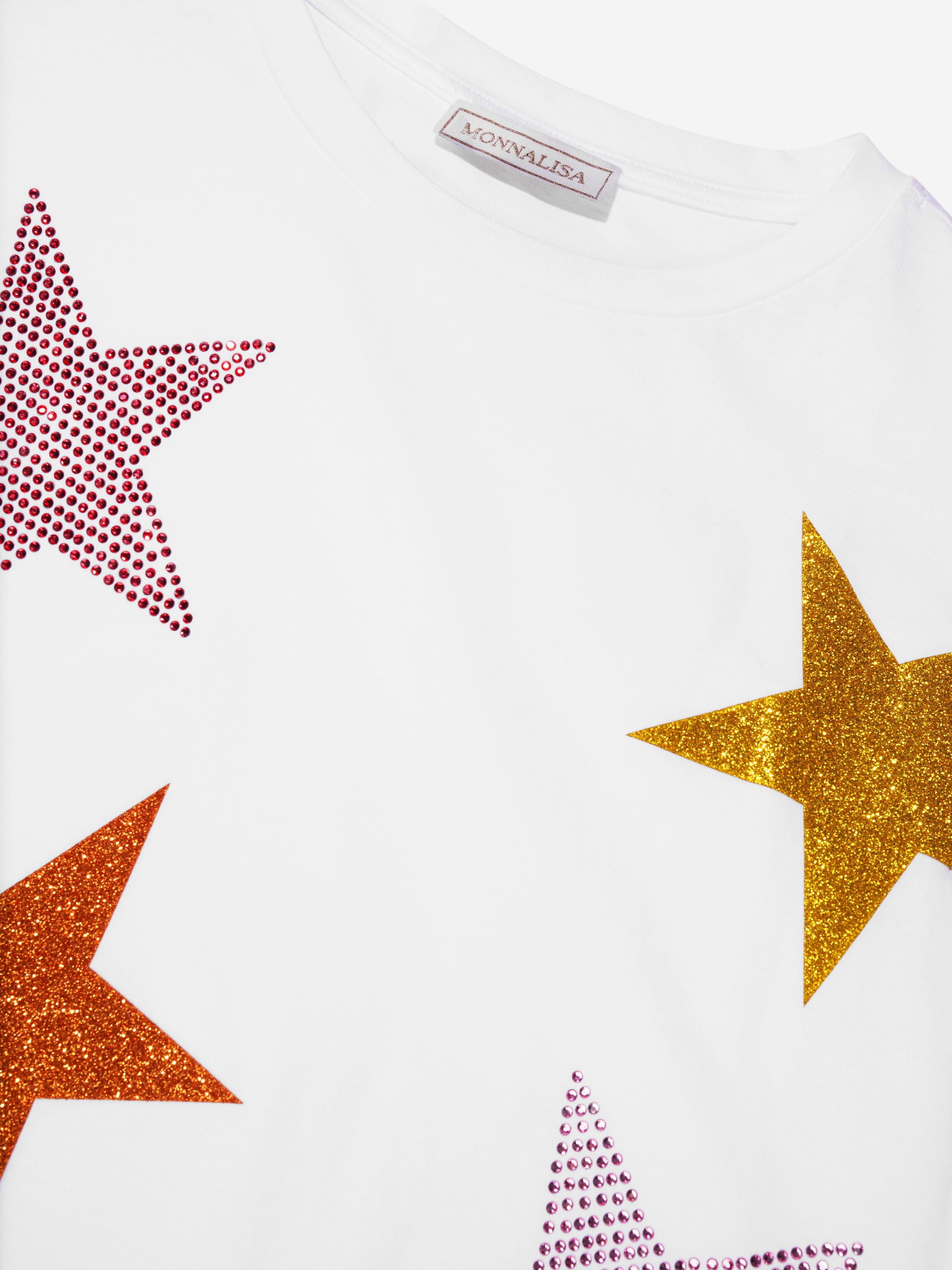 Monnalisa Girls Glitter Stars T-Shirt in White