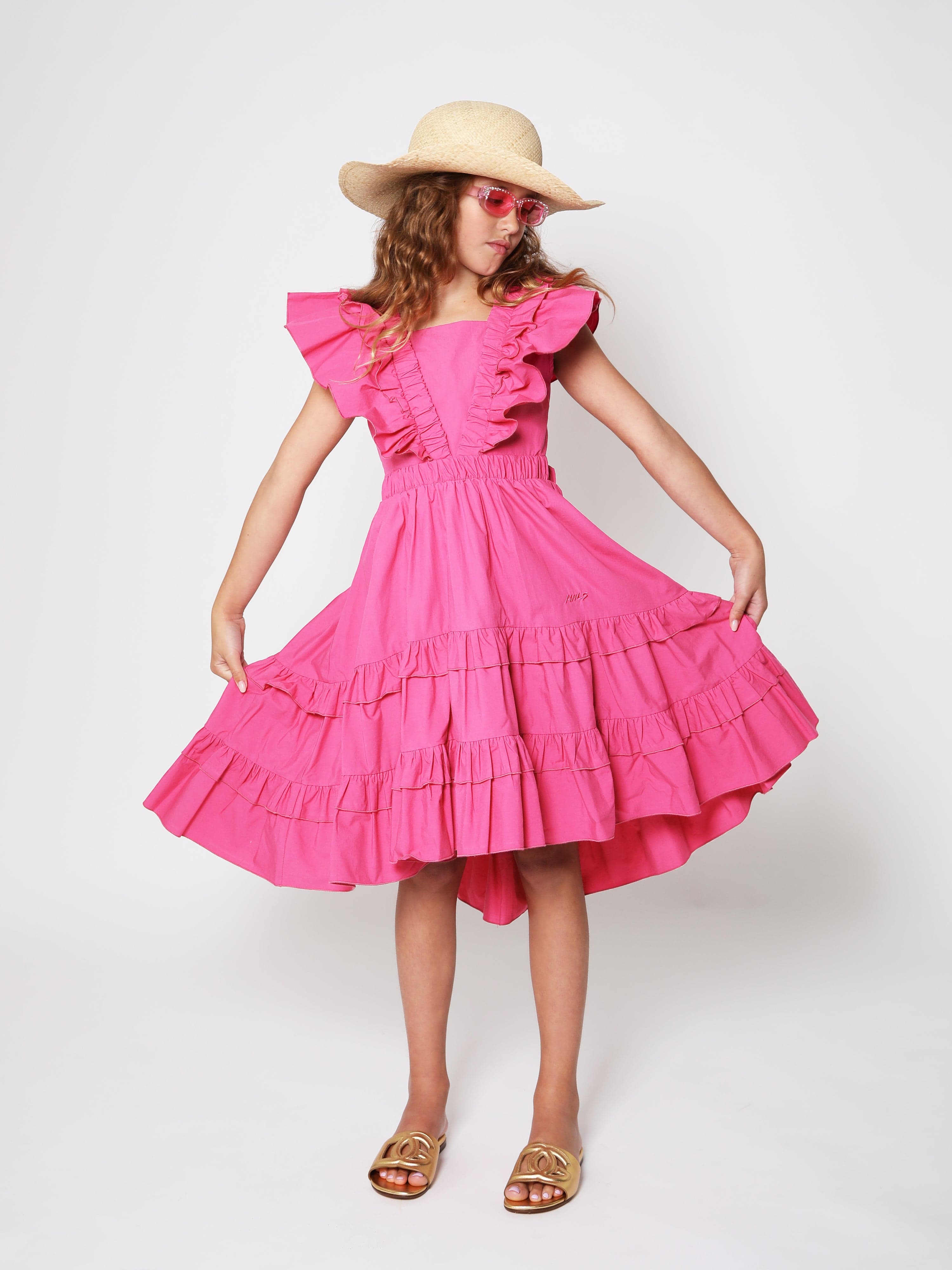 Monnalisa Girls Ruffle Dress in Pink