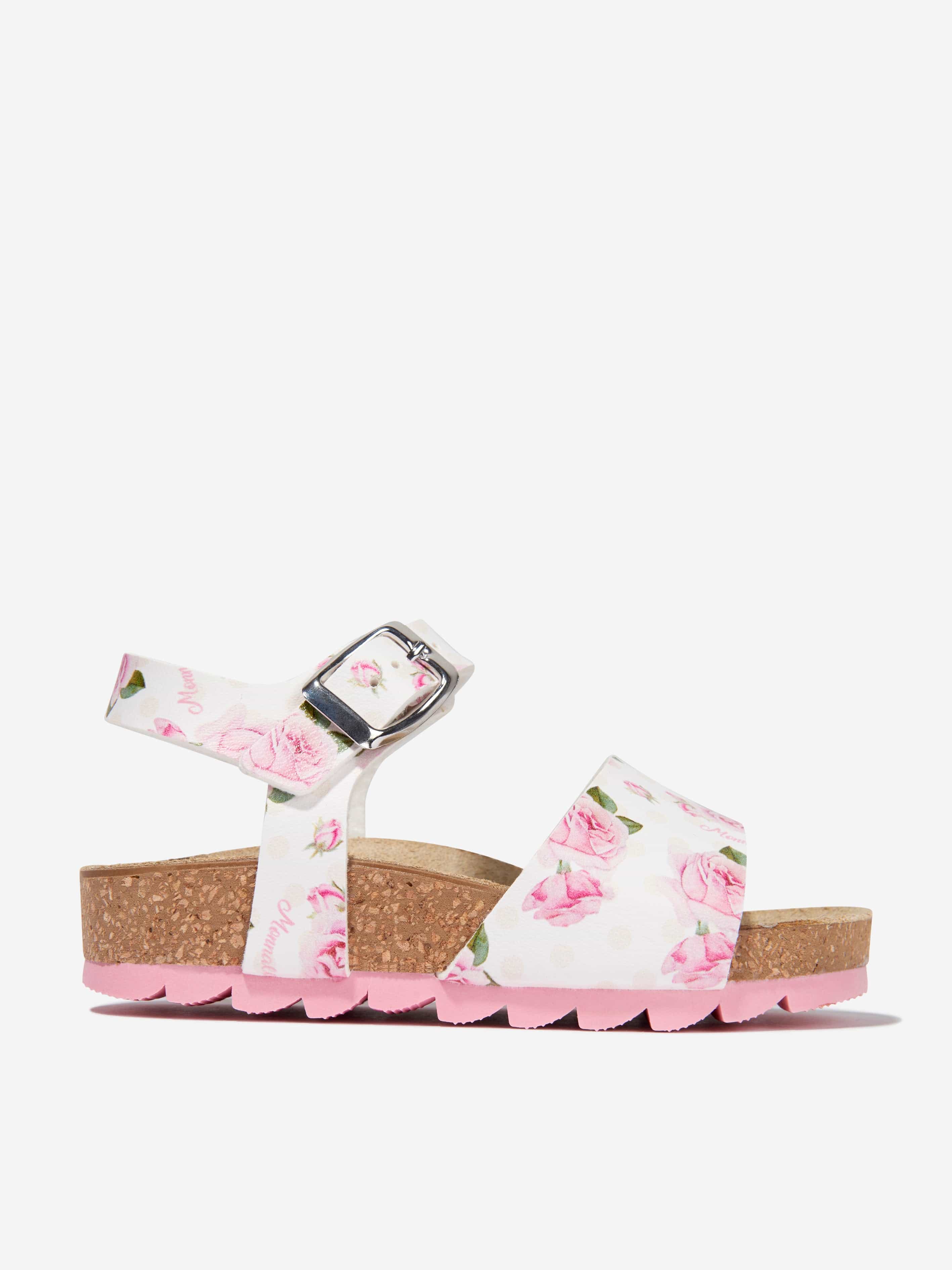 Monnalisa Girls Rose Print Sandals in White