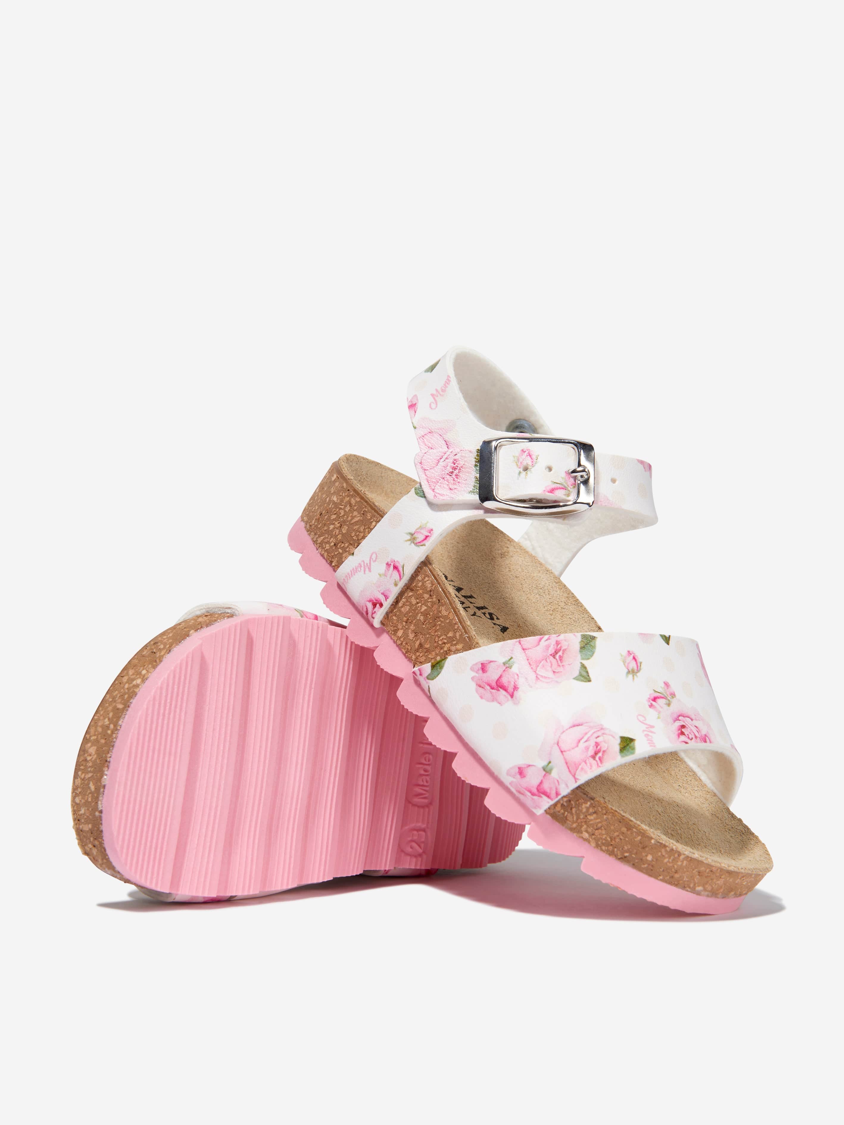 Monnalisa Girls Rose Print Sandals in White