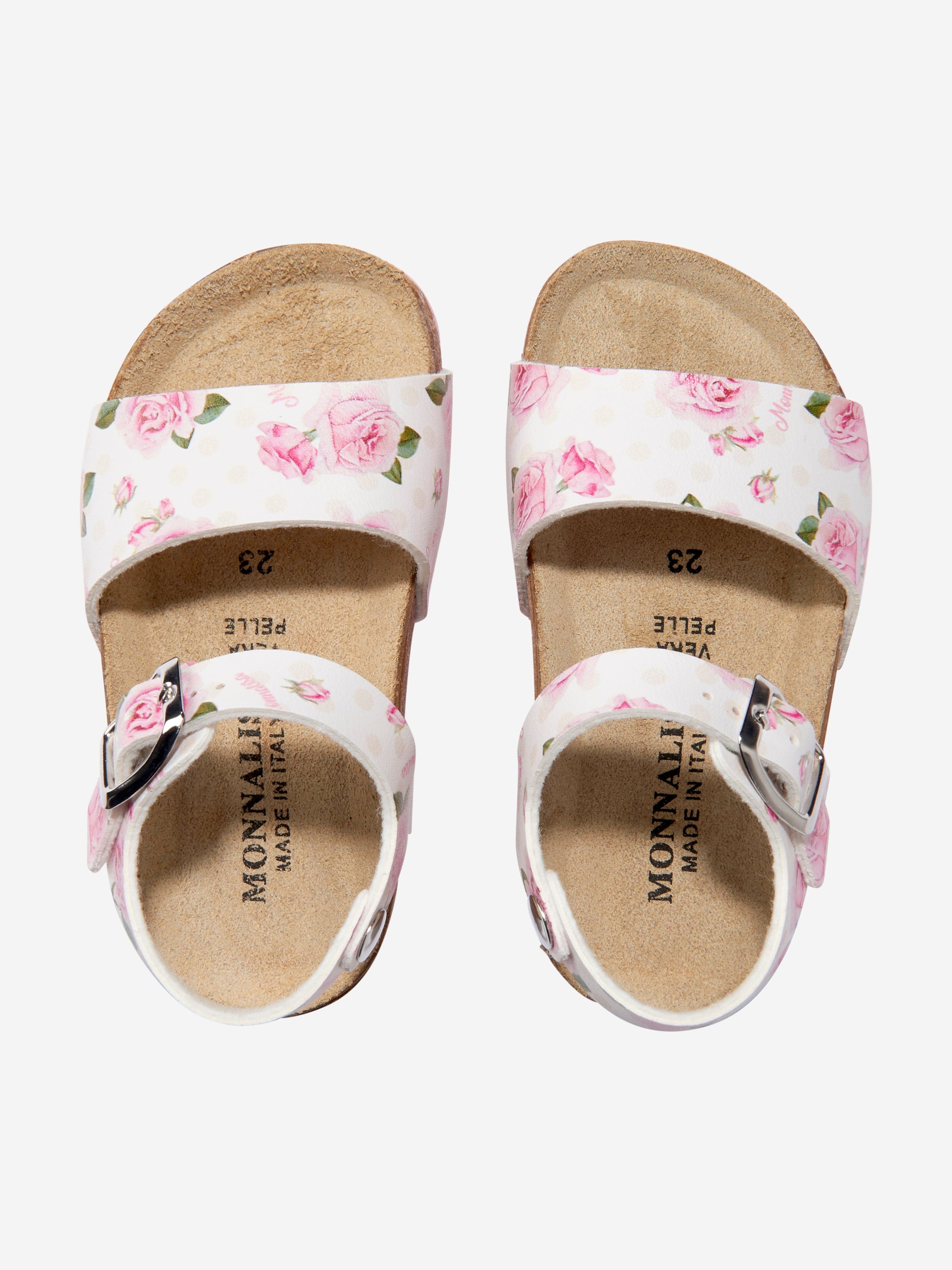 Monnalisa Girls Rose Print Sandals in White