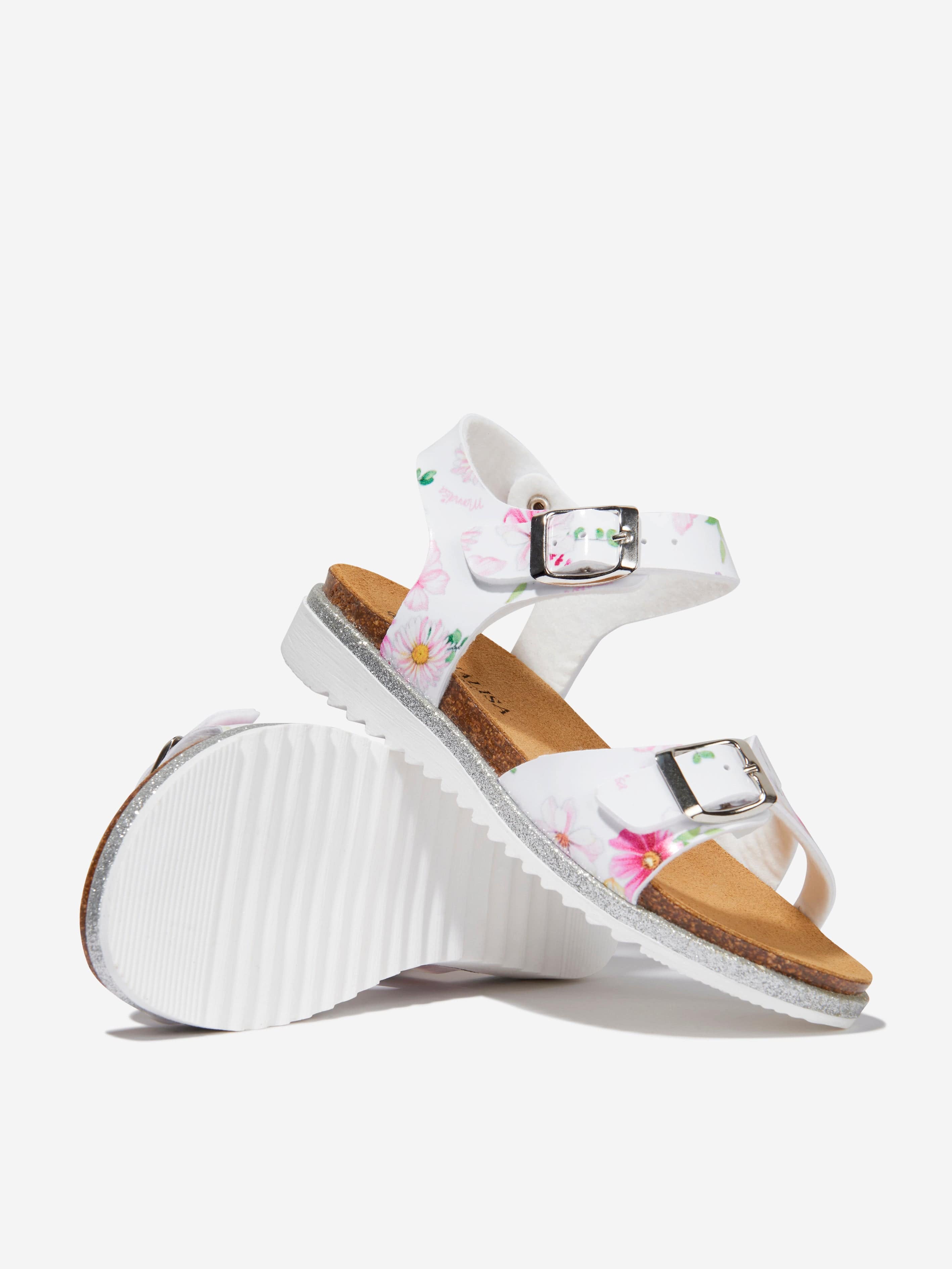 Monnalisa Girls Floral Print Sandals in White