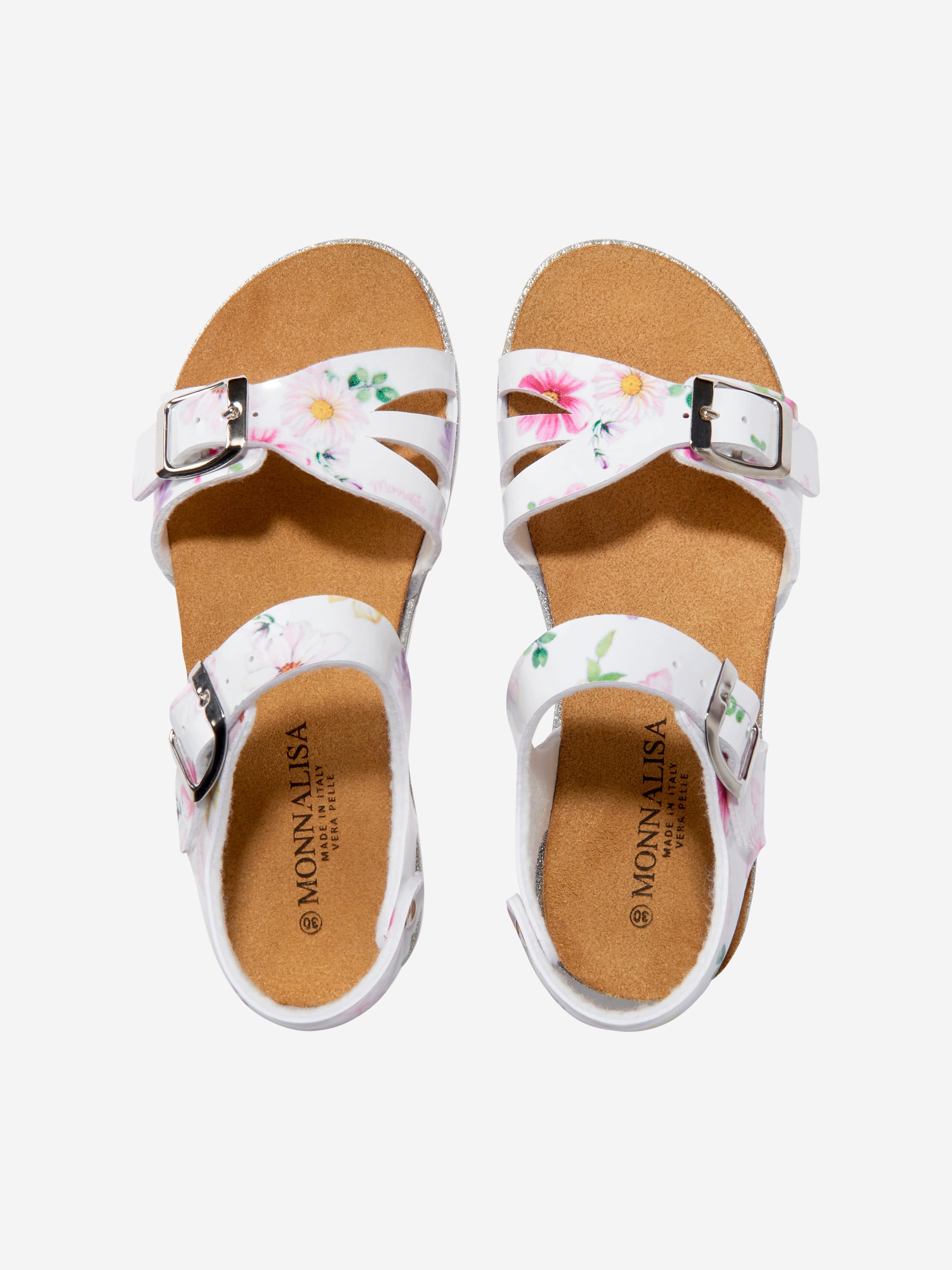 Monnalisa Girls Floral Print Sandals in White