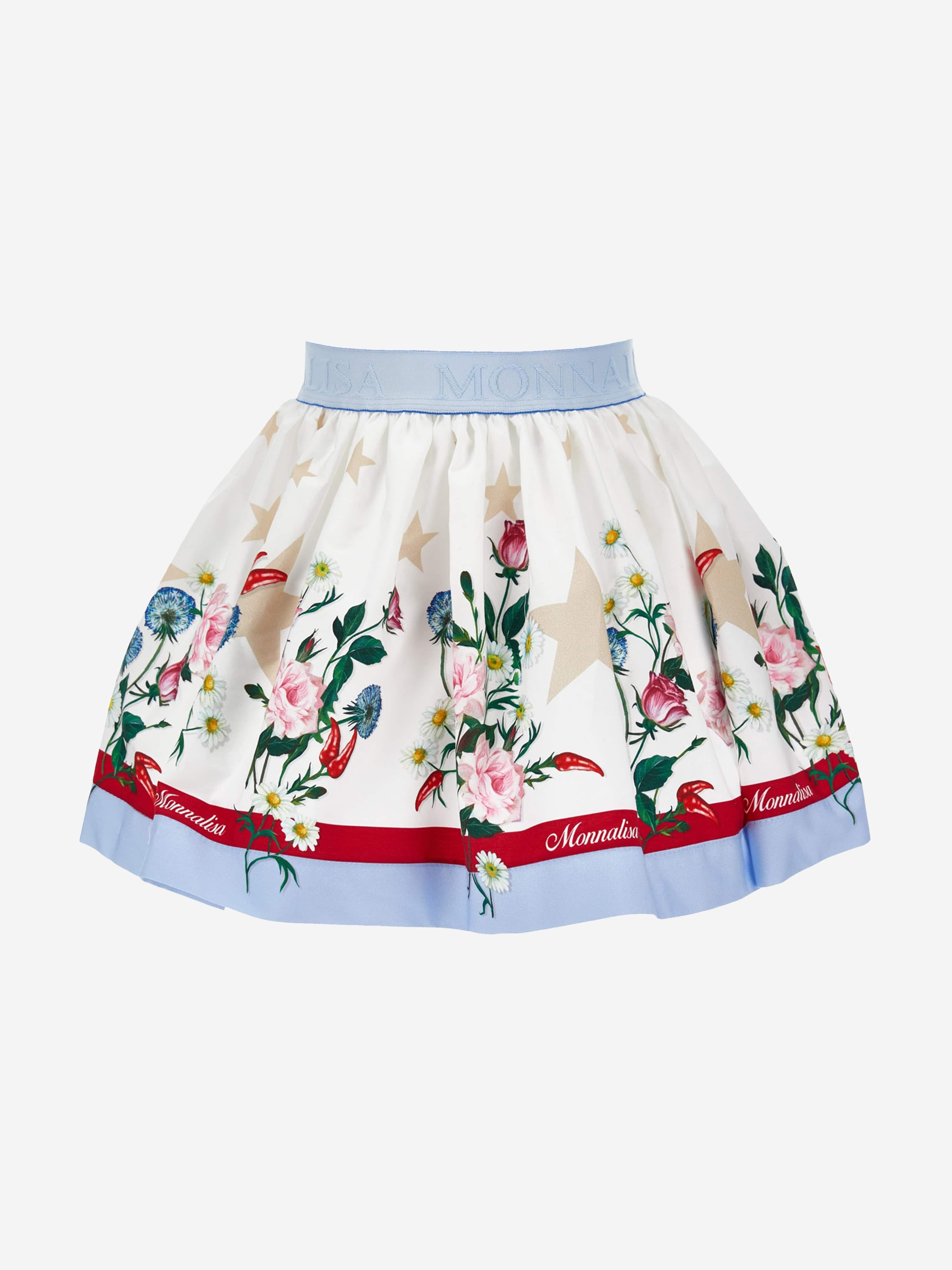 Monnalisa Girls Stars And Flower Skirt in White