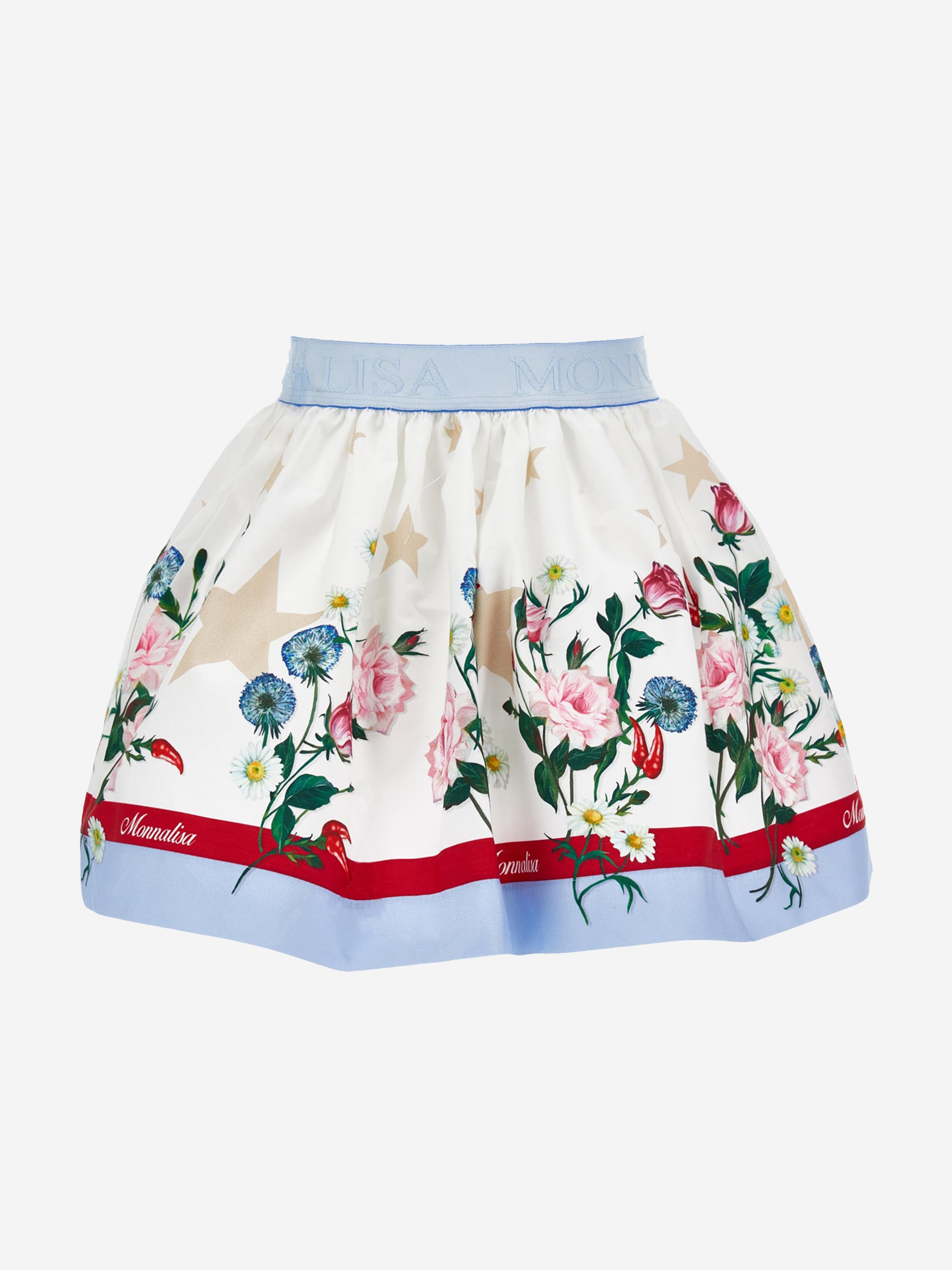 Monnalisa Girls Stars And Flower Skirt in White