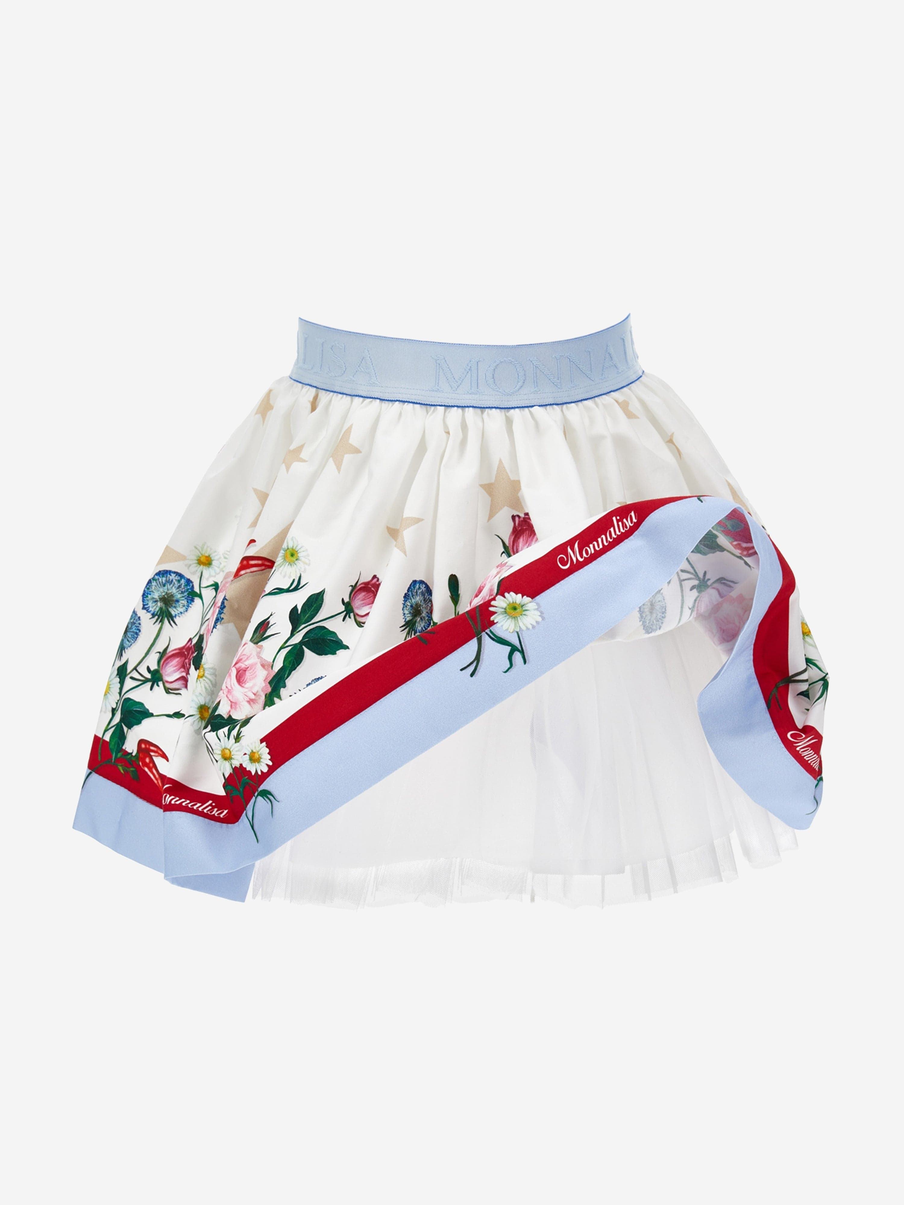 Monnalisa Girls Stars And Flower Skirt in White