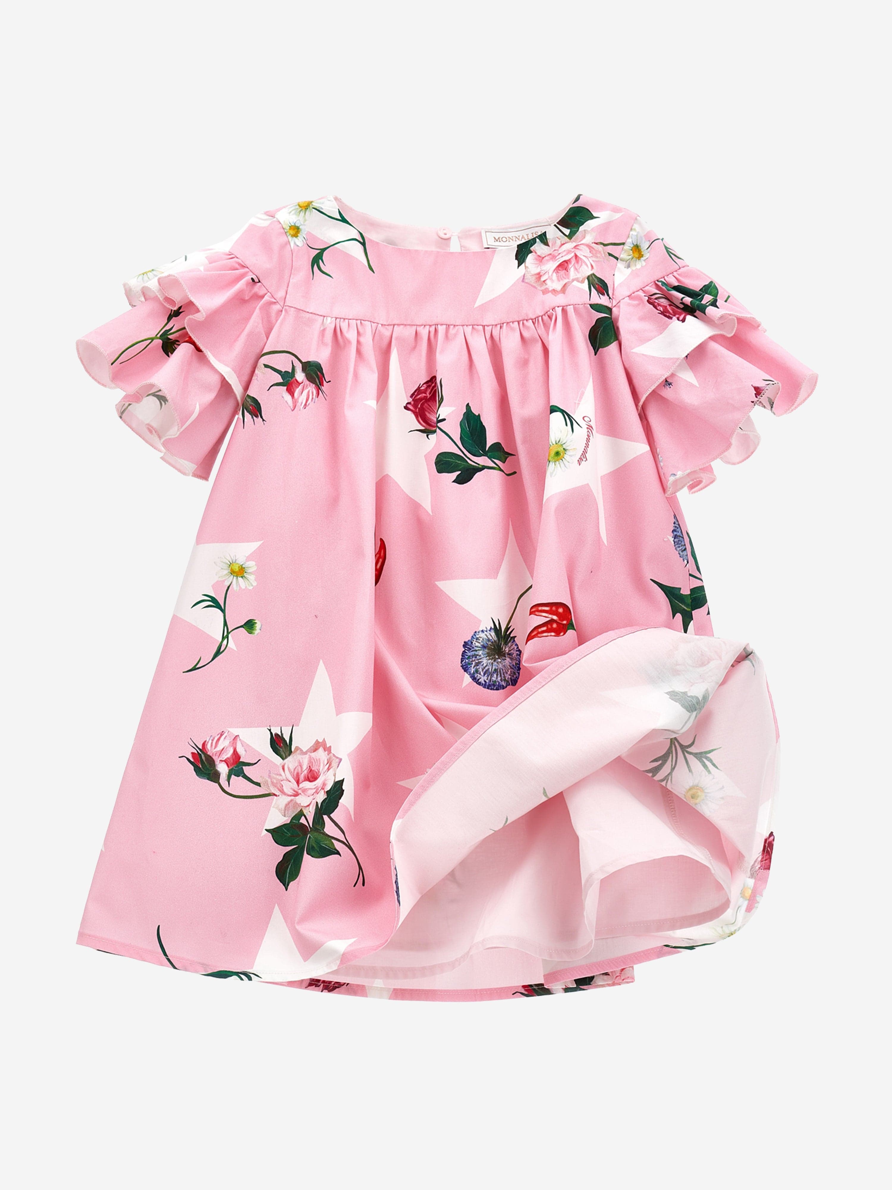 Monnalisa Girls Stars And Flowers Dress in Pink