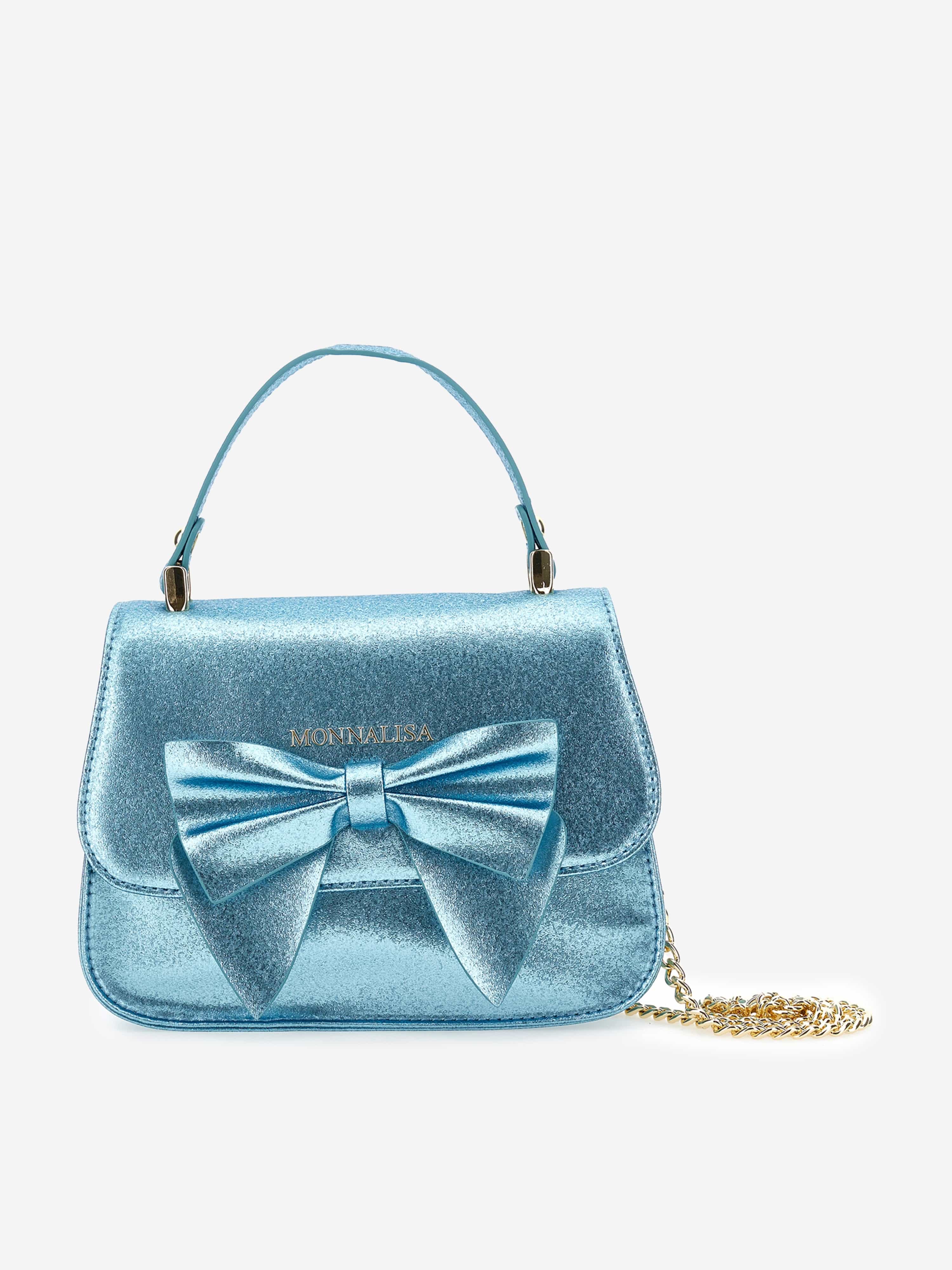 Monnalisa Girls Glitter Bow Handbag in Blue (21cm)