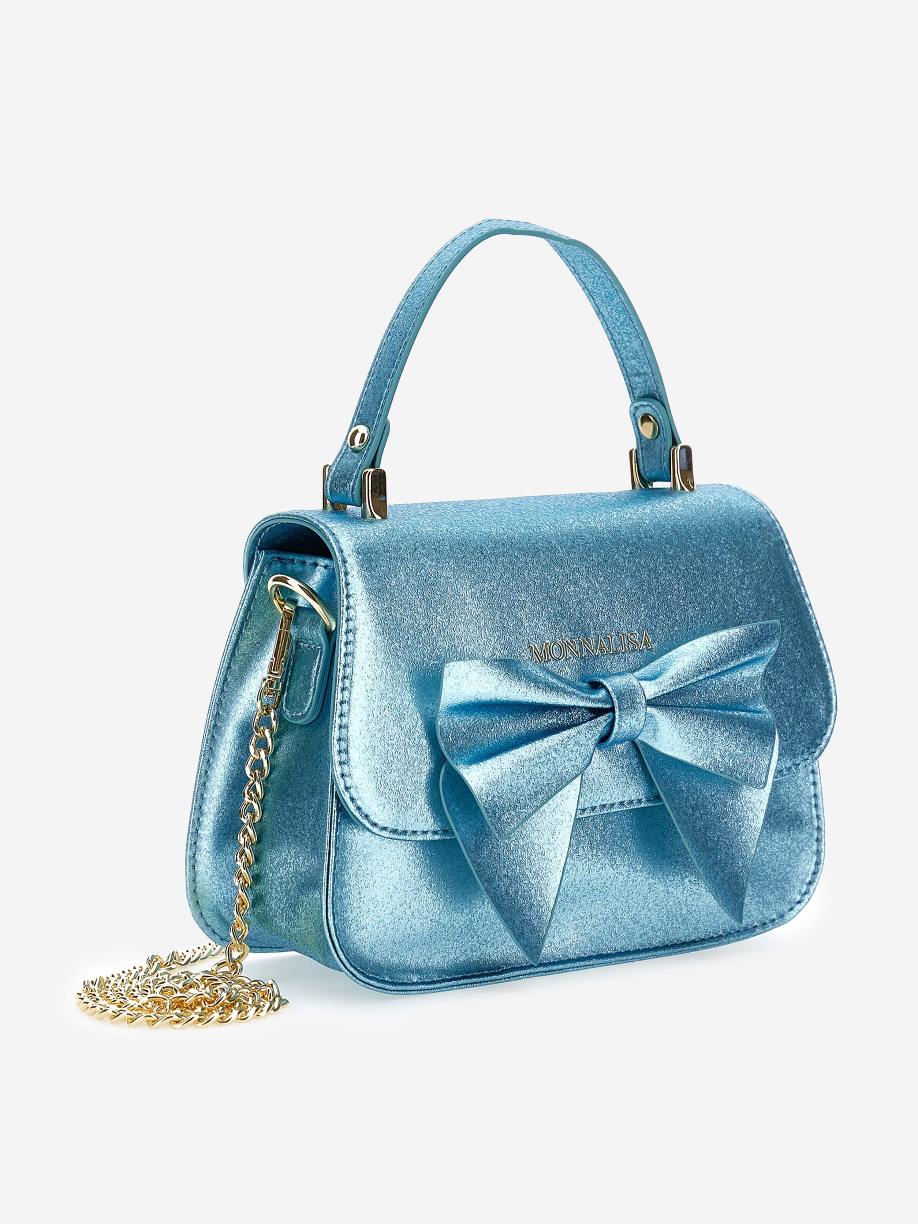 Monnalisa Girls Glitter Bow Handbag in Blue (21cm)