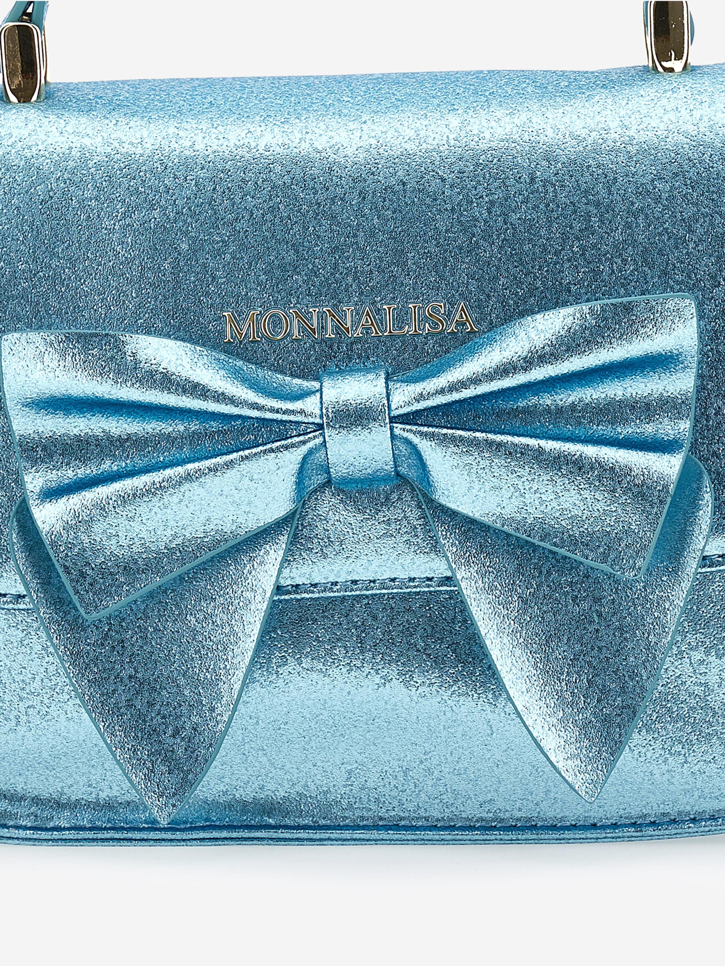 Monnalisa Girls Glitter Bow Handbag in Blue (21cm)