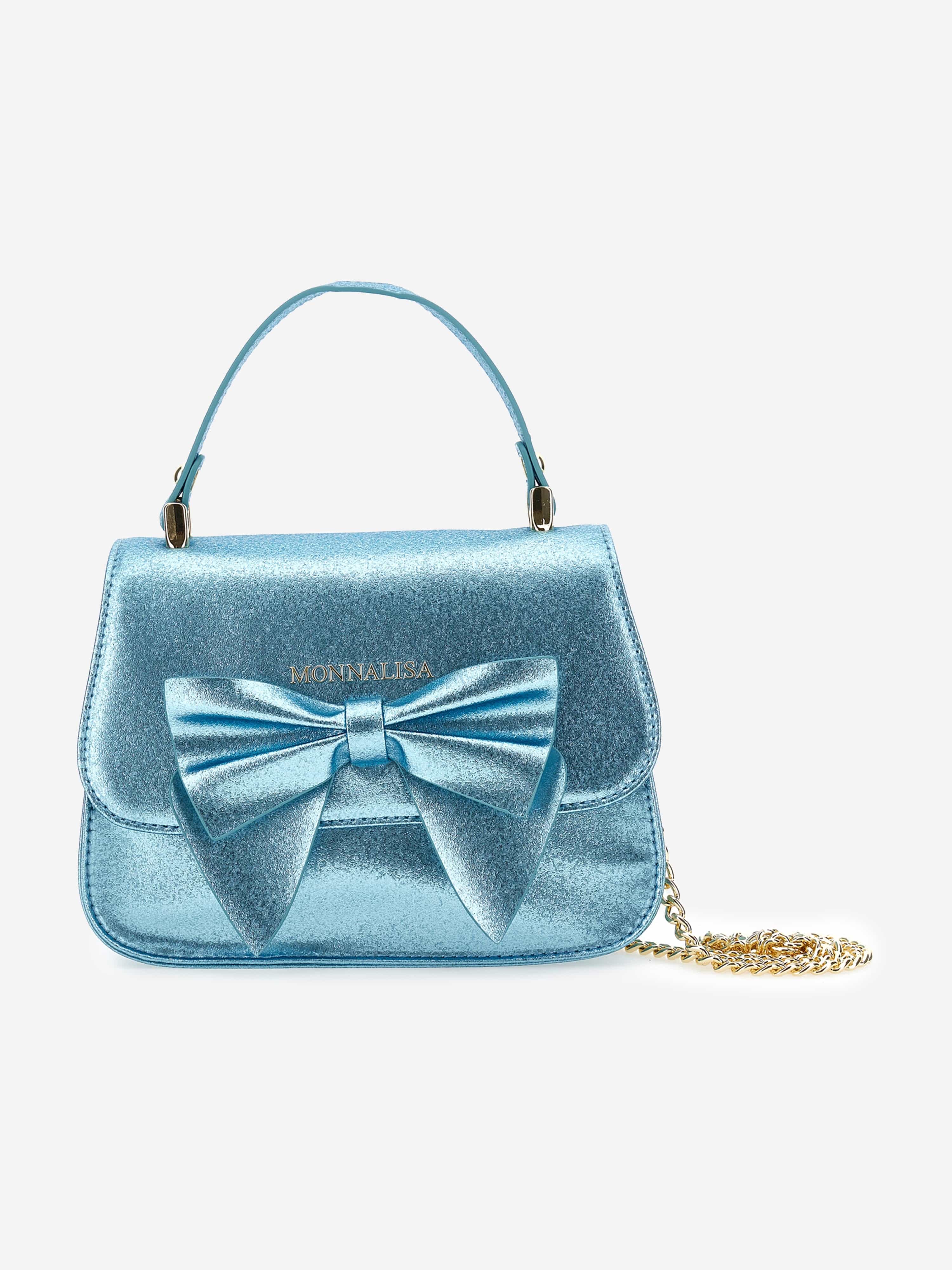 Monnalisa Girls Glitter Bow Handbag in Blue (21cm)