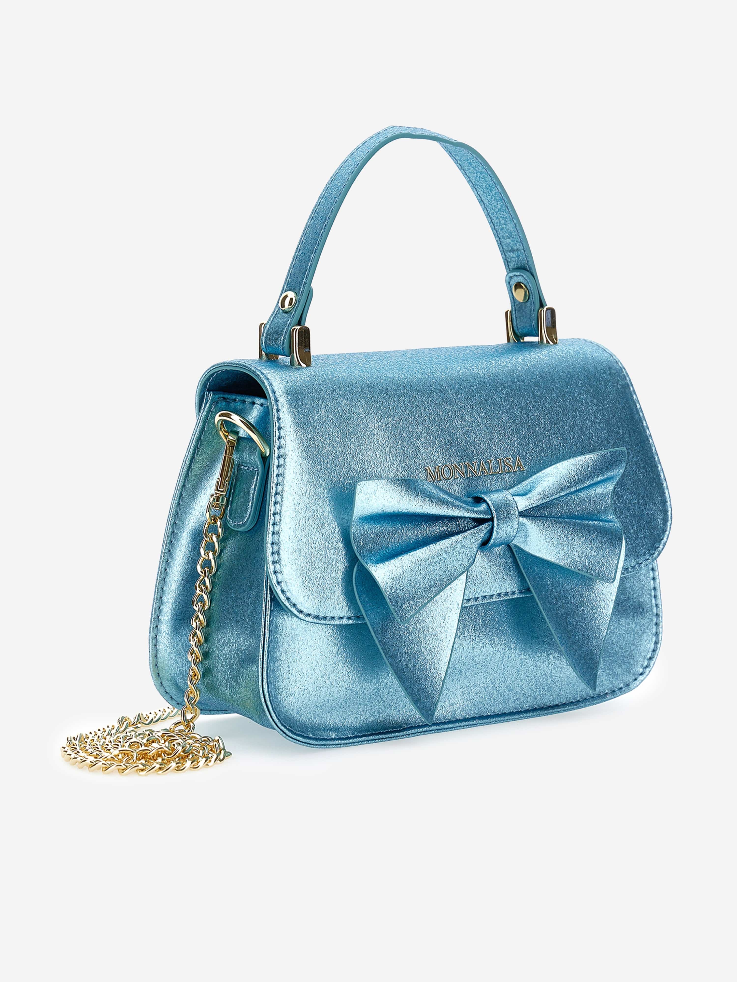 Monnalisa Girls Glitter Bow Handbag in Blue (21cm)