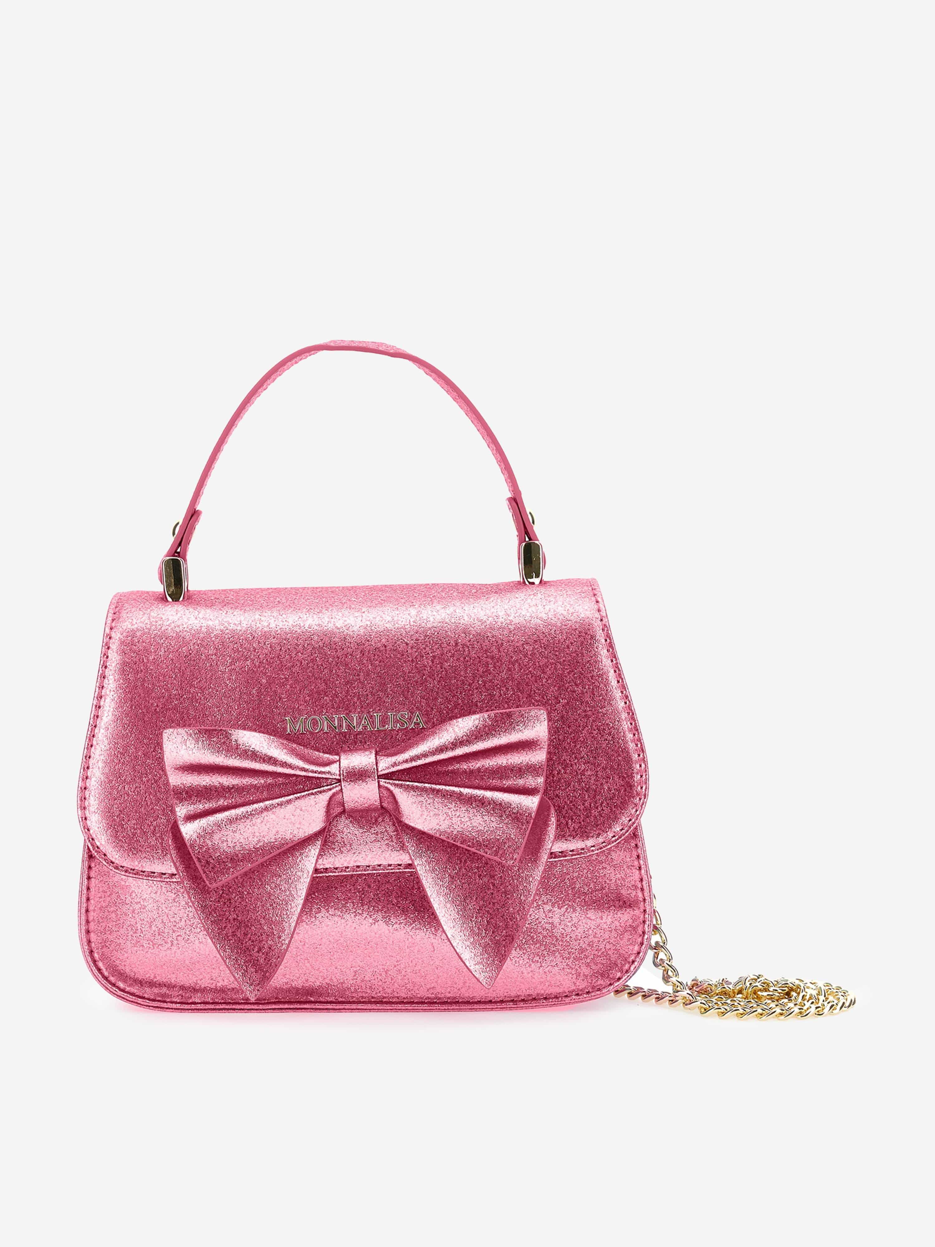 Monnalisa Girls Glitter Bow Handbag in Pink (21cm)