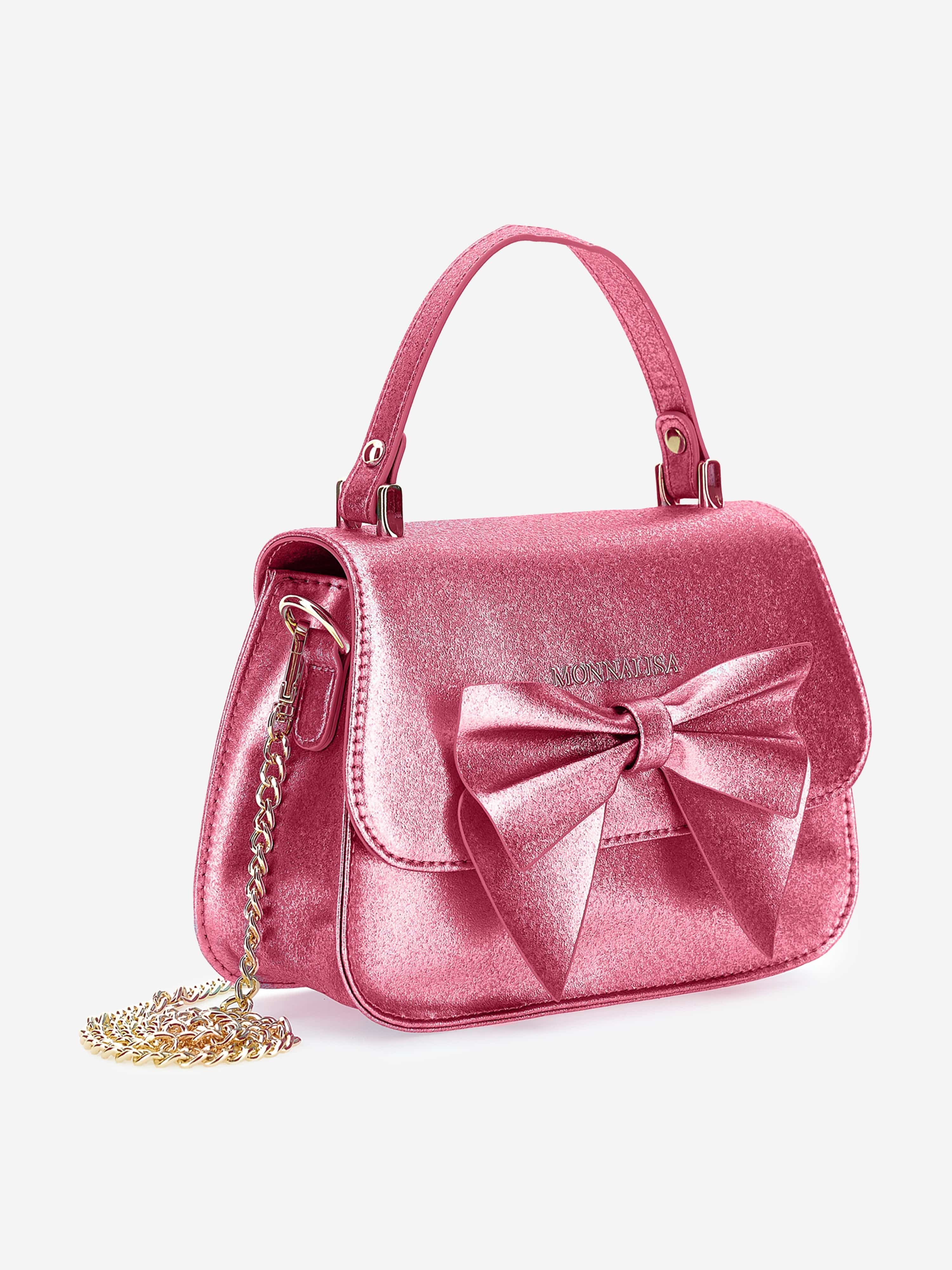 Monnalisa Girls Glitter Bow Handbag in Pink (21cm)