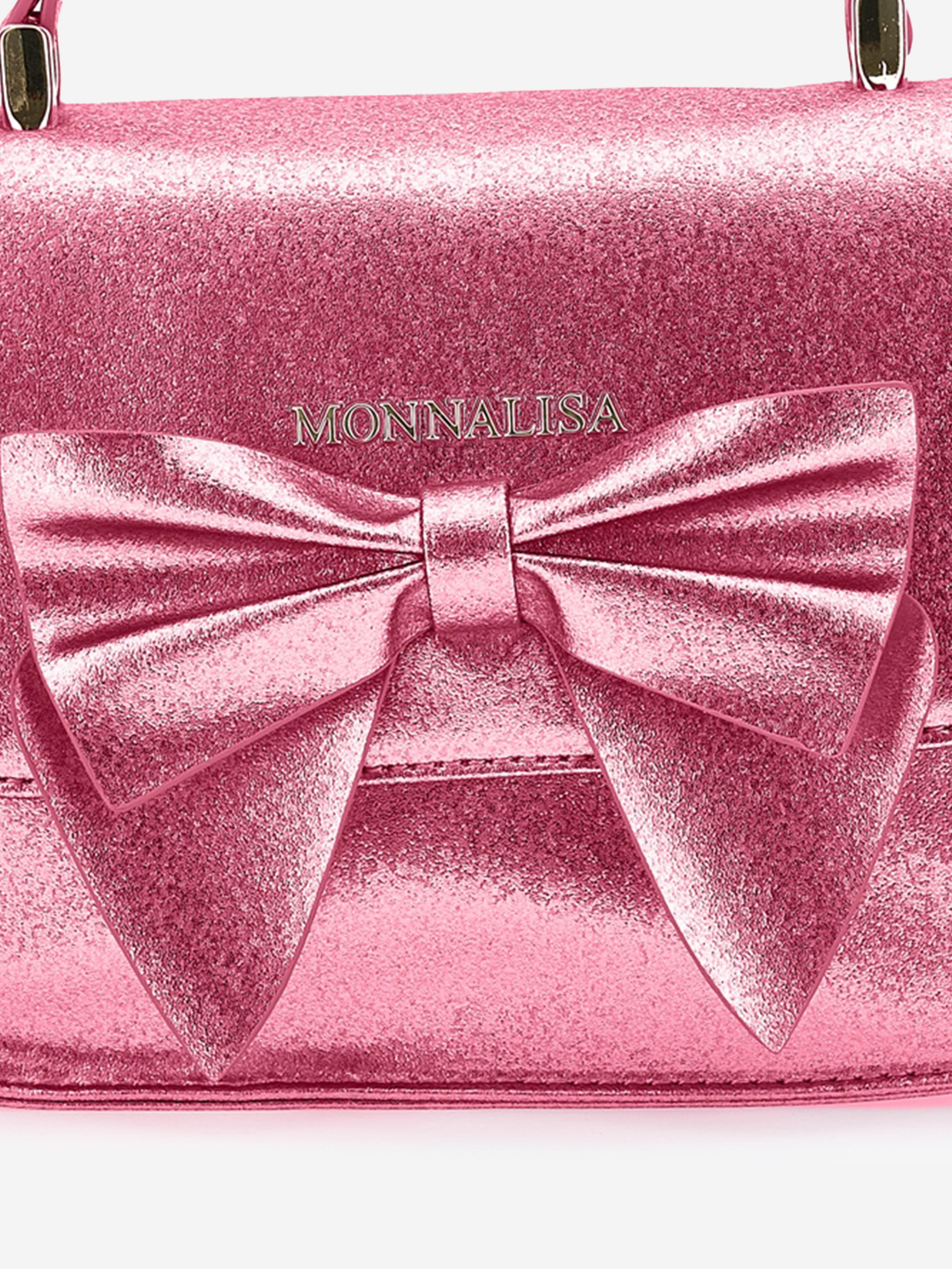 Monnalisa Girls Glitter Bow Handbag in Pink (21cm)