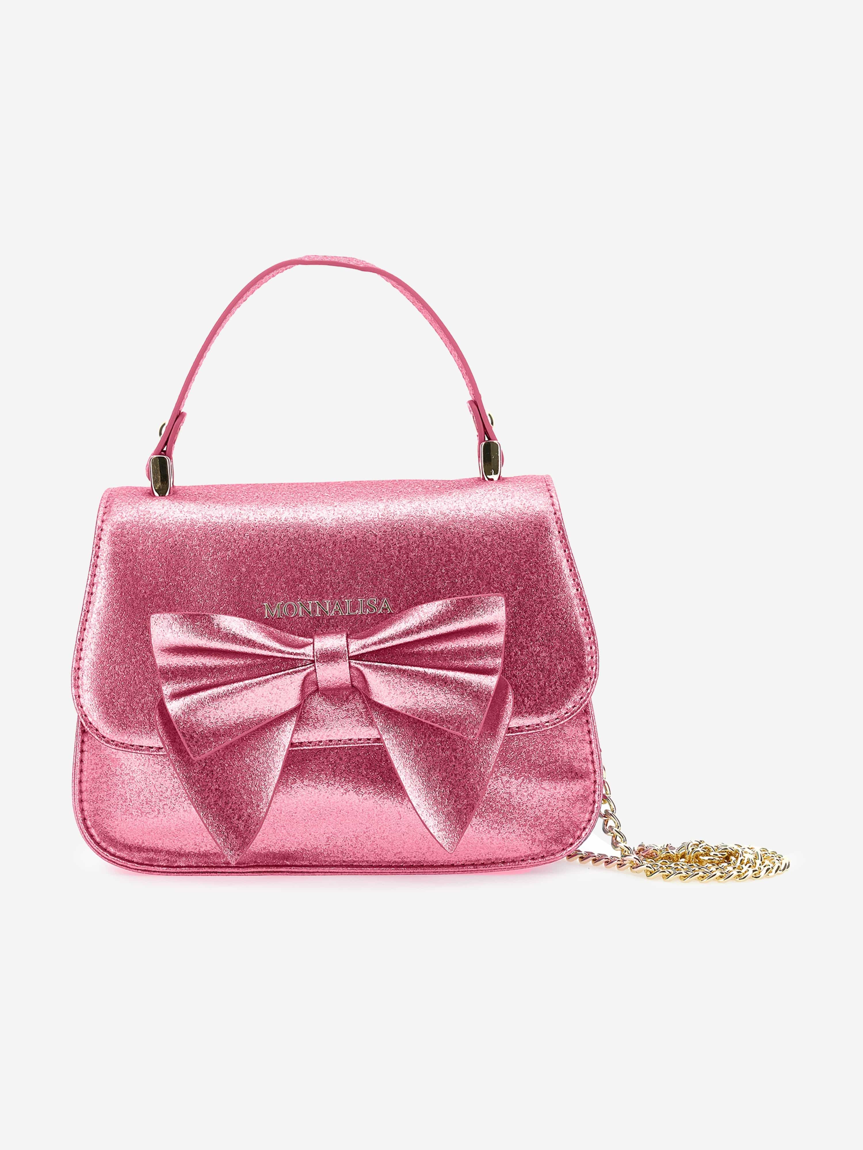 Monnalisa Girls Glitter Bow Handbag in Pink (21cm)