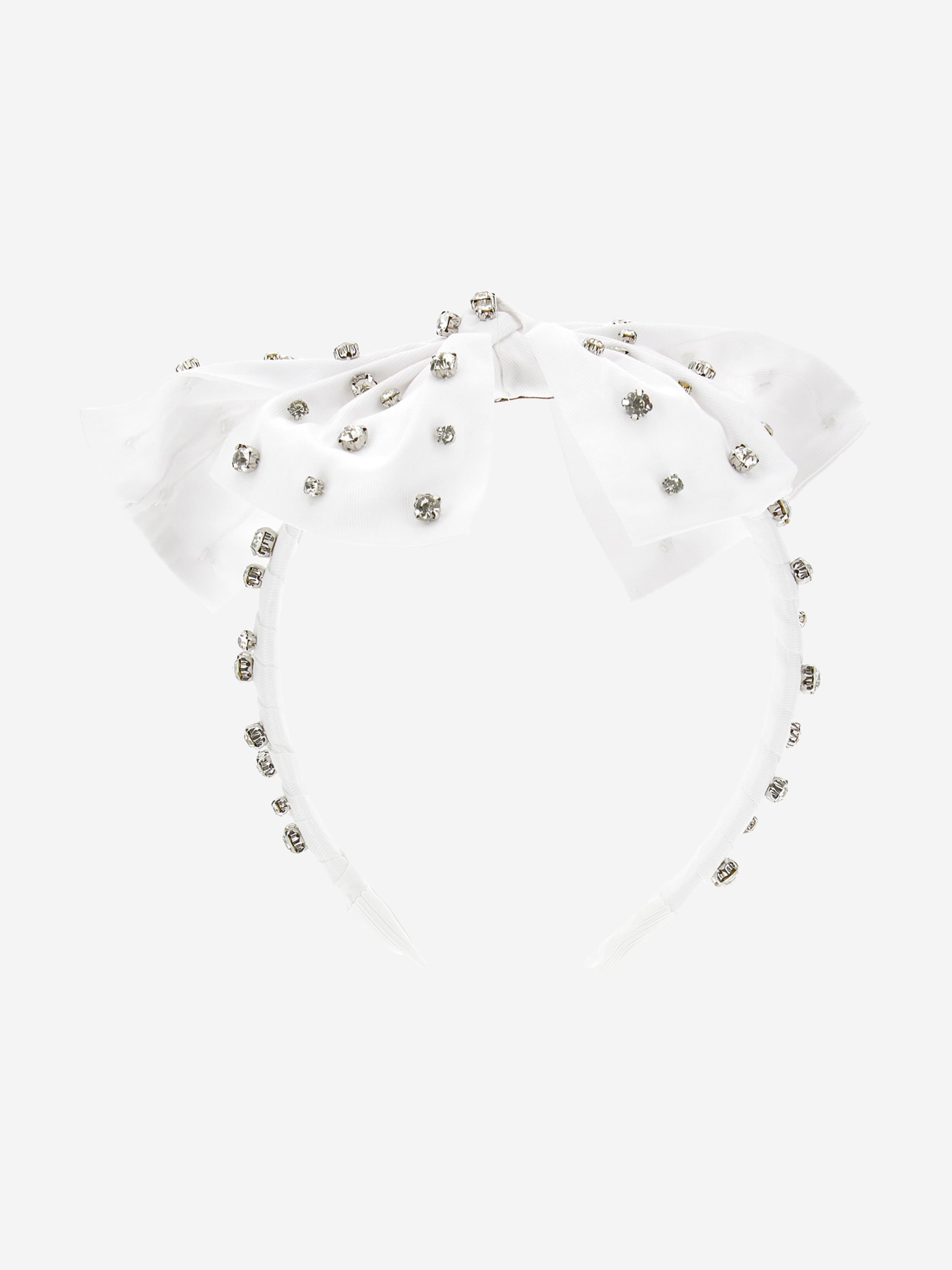 Monnalisa Girls Diamante Bow Headband in White