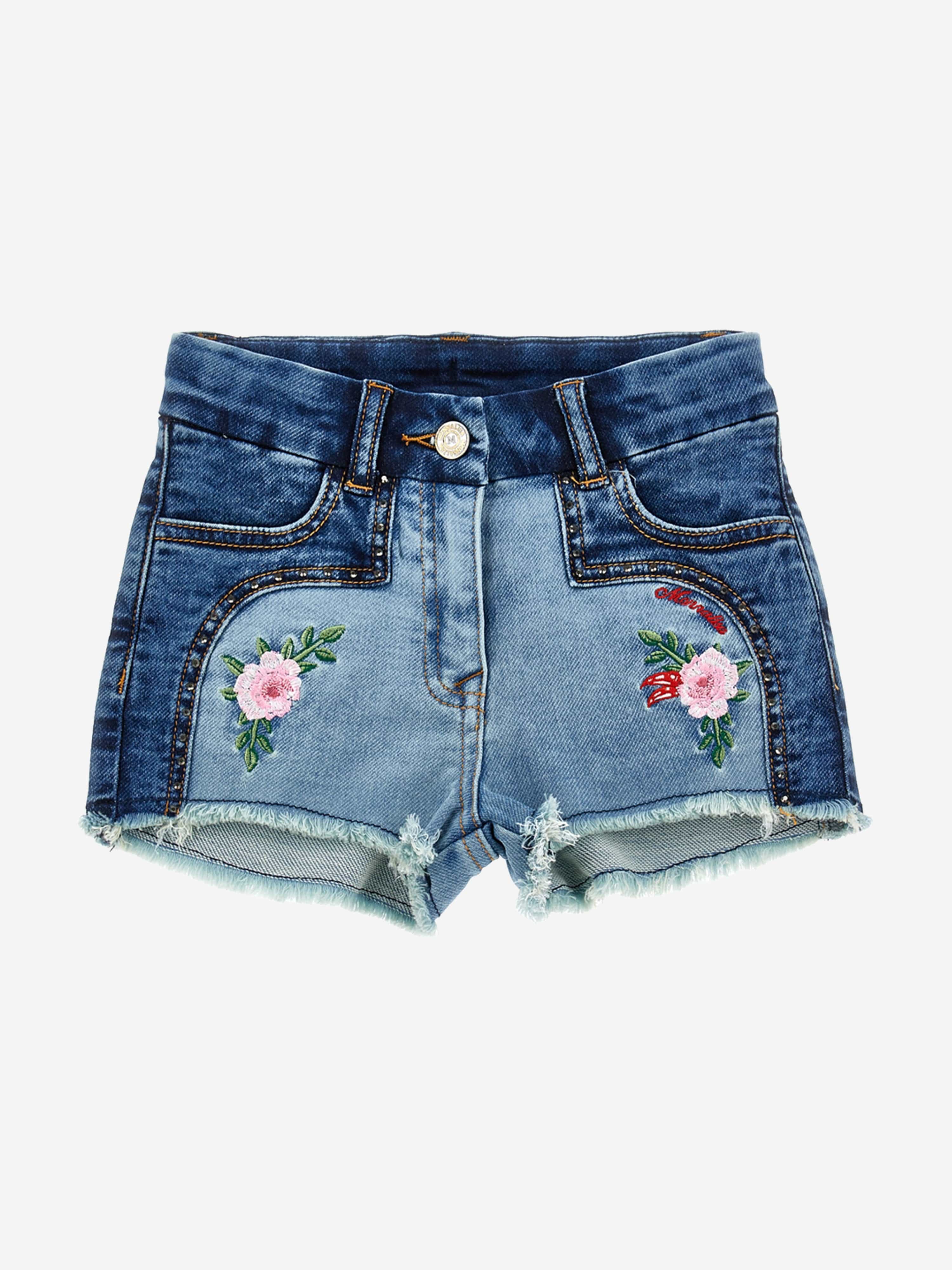 Monnalisa Girls Denim Rodeo Shorts in Blue