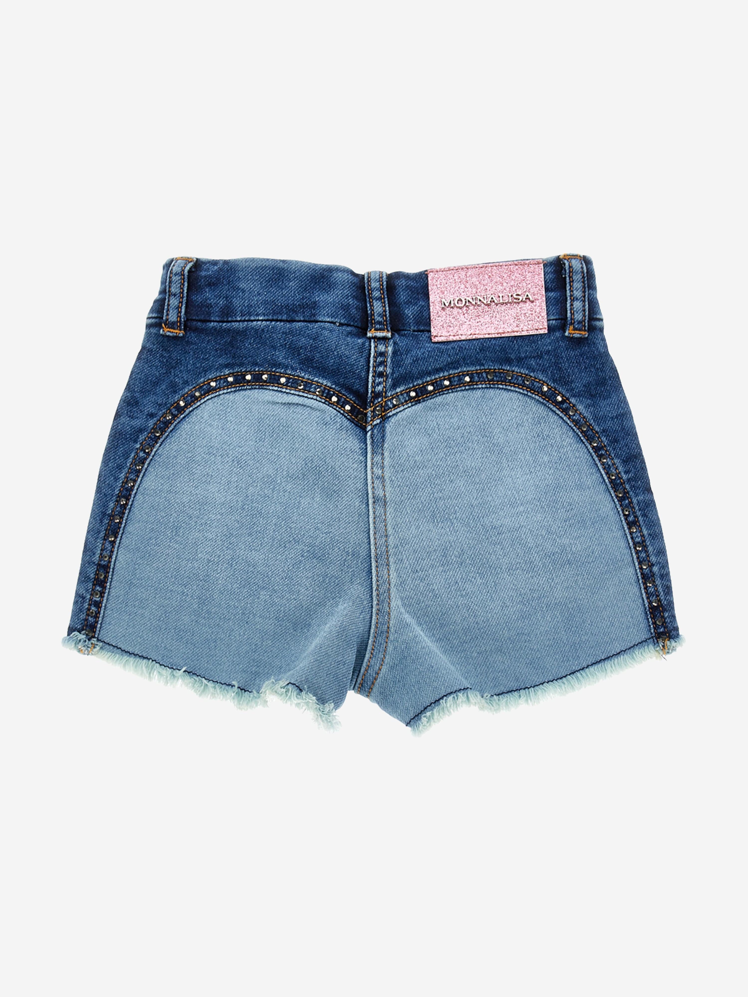 Monnalisa Girls Denim Rodeo Shorts in Blue