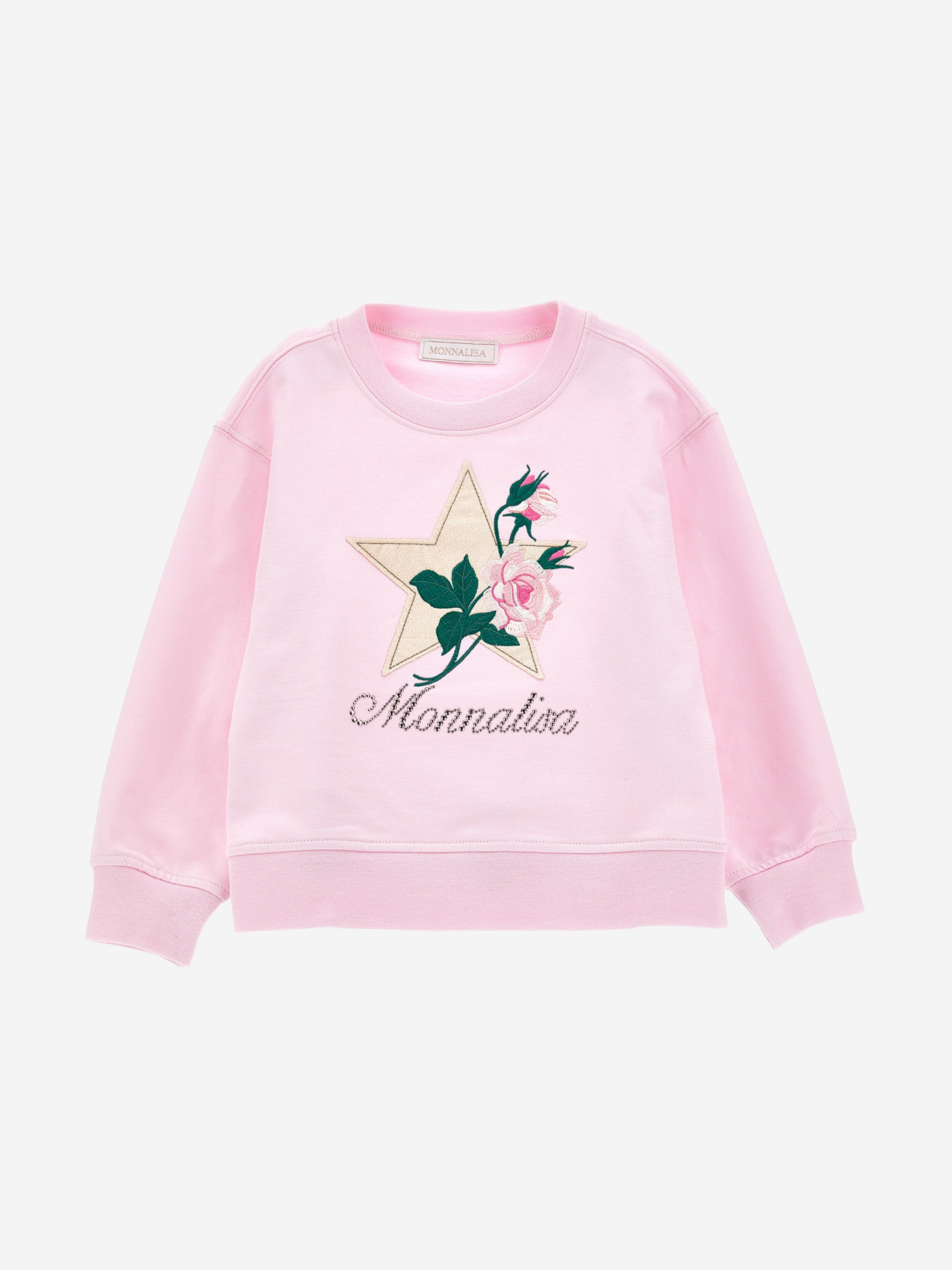 Monnalisa Girls Rose Star Sweatshirt in Pink