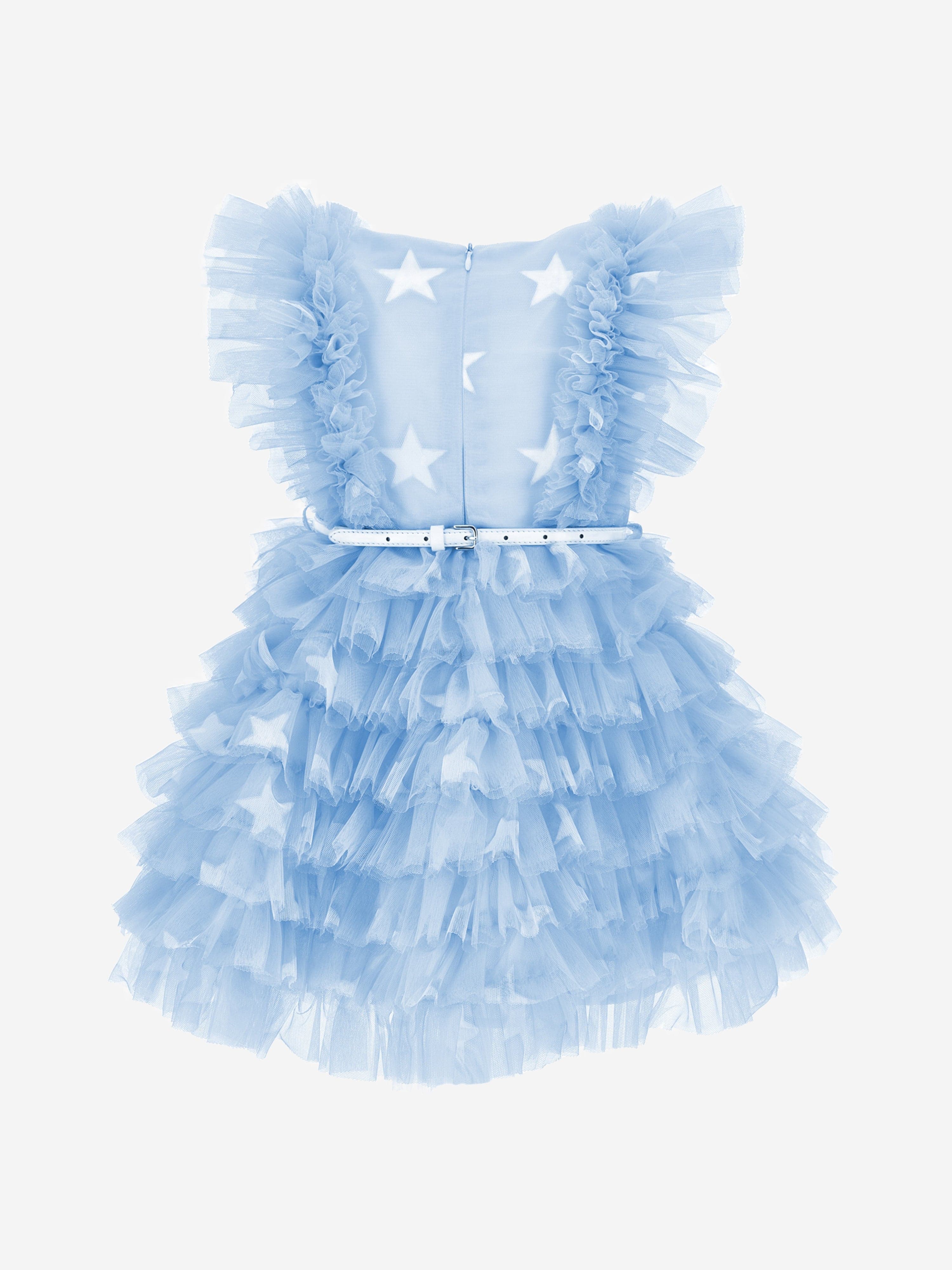 Monnalisa Girls Tulle Star Dress in Blue