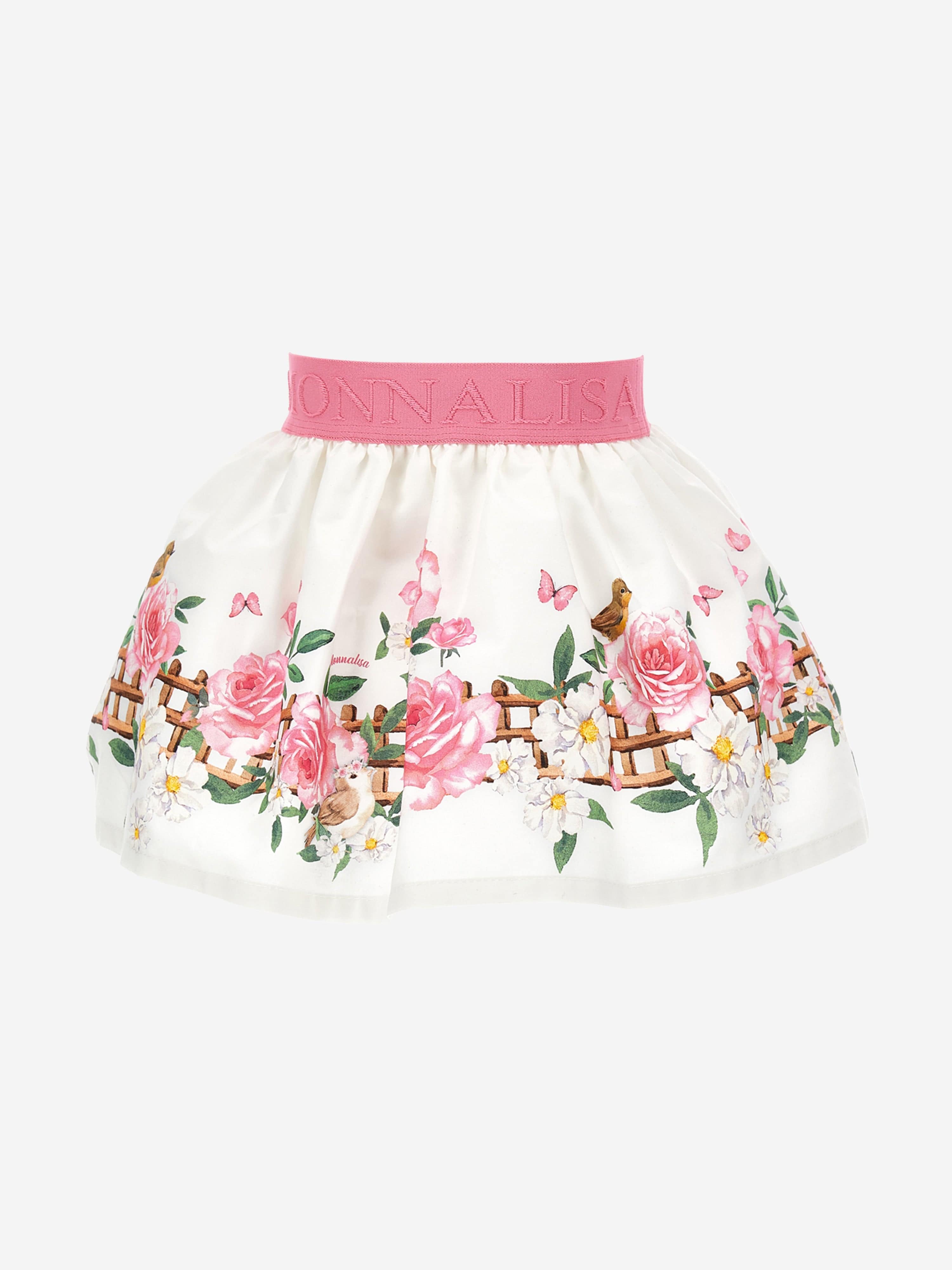 Monnalisa Baby Girls Flower Print Skirt in White