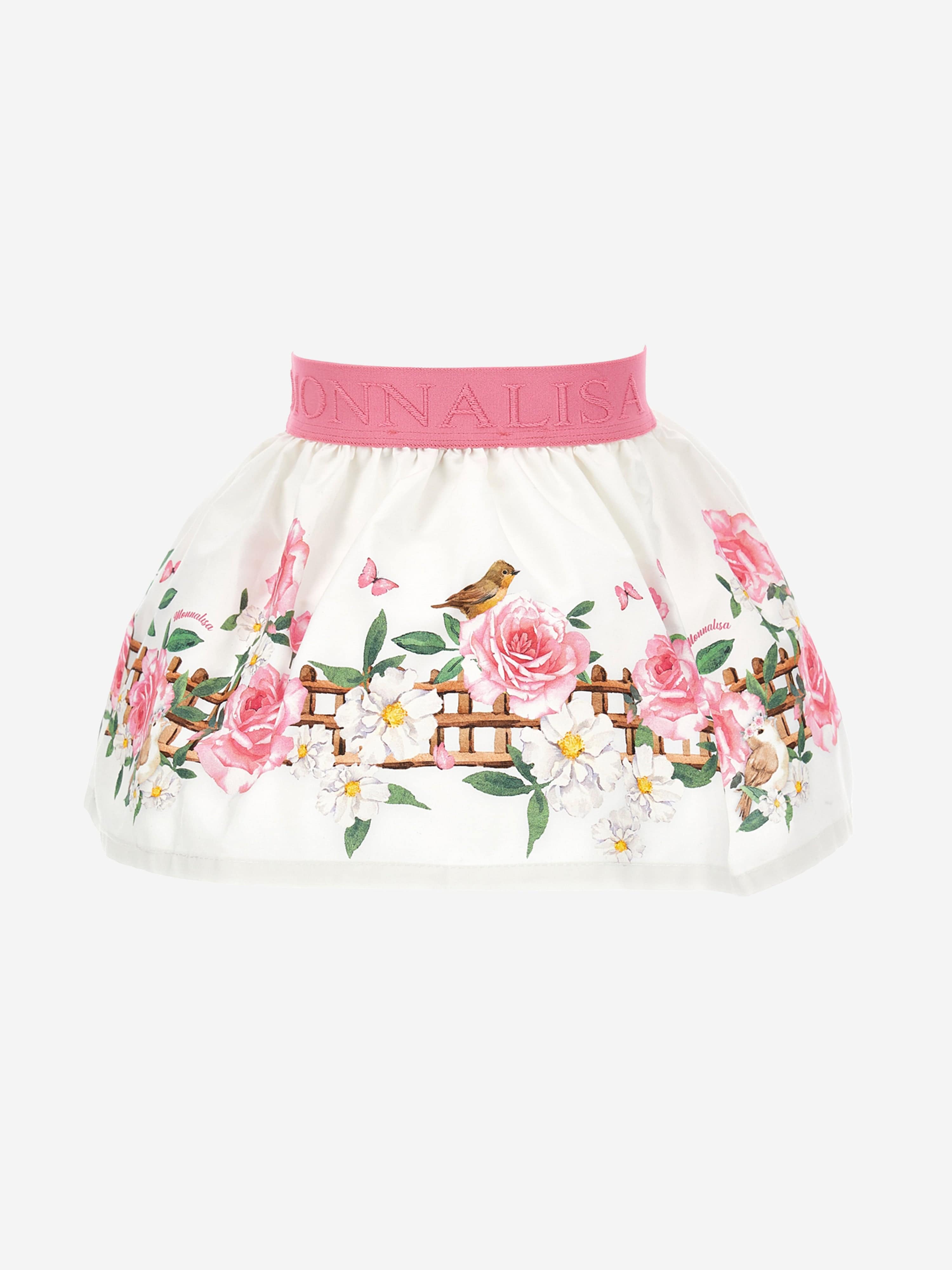 Monnalisa Baby Girls Flower Print Skirt in White