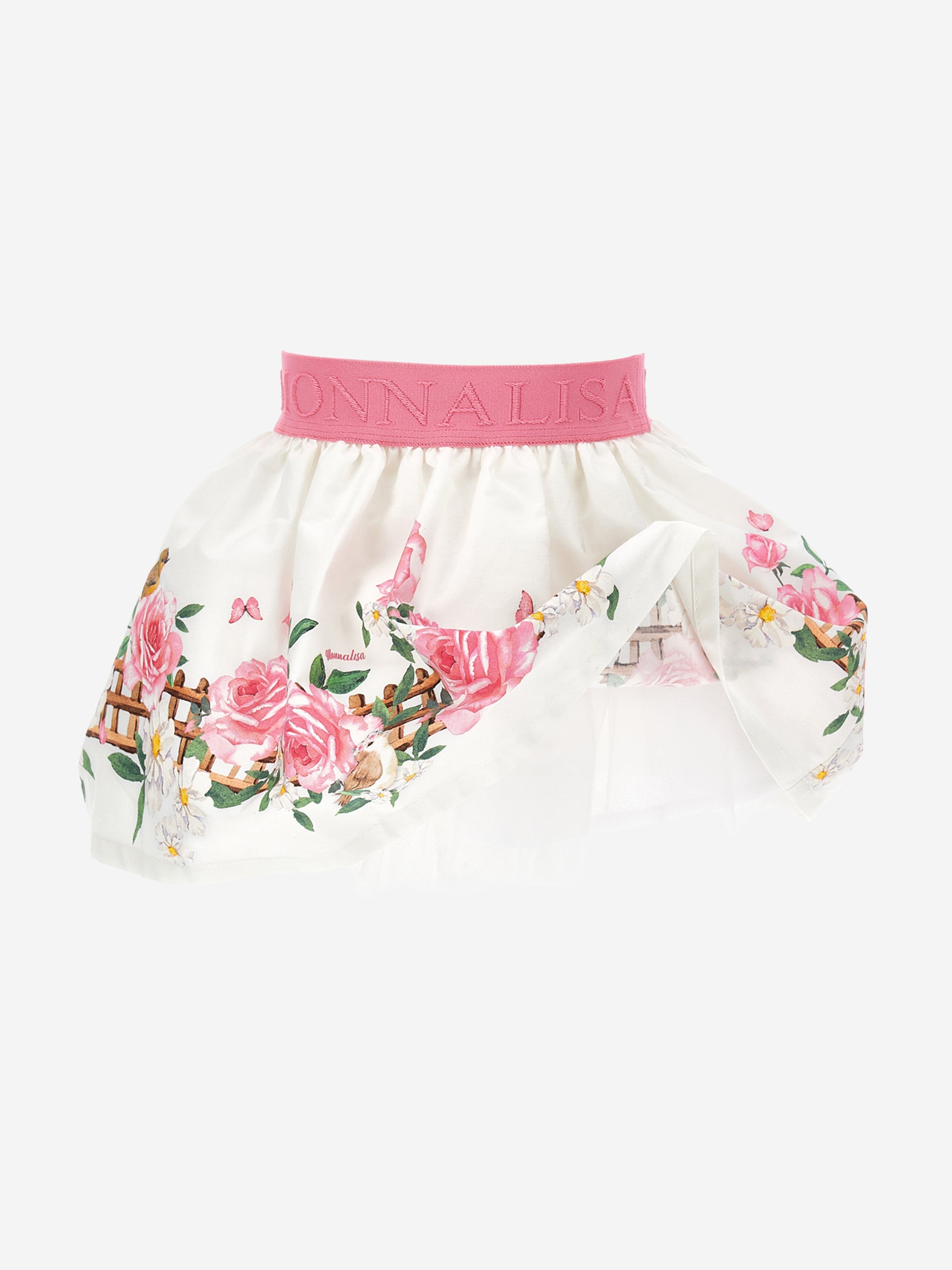 Monnalisa Baby Girls Flower Print Skirt in White